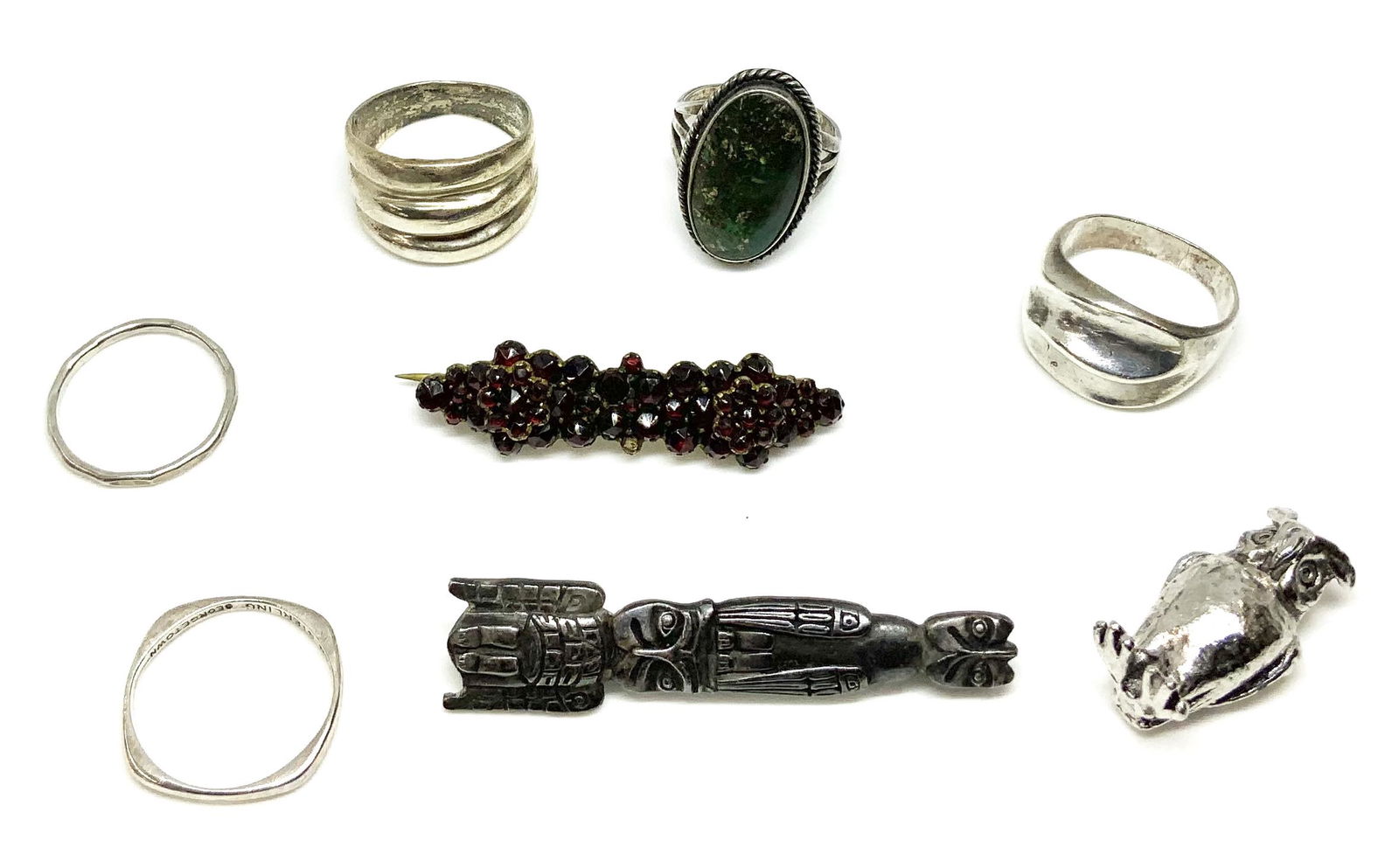 Lot: Mostly Silver Jewelry & Antique Garnet Pin. (1 of 1)