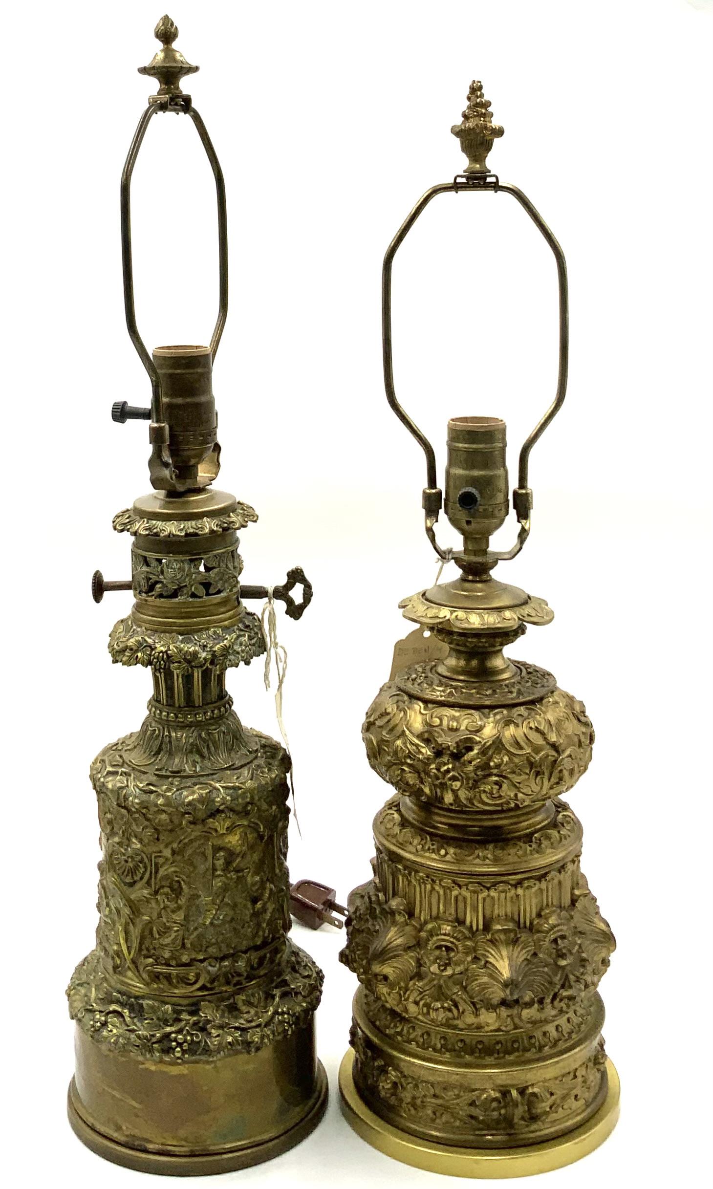 Lot of 2 Antique Ornate Bronze-Finish Table Lamps. (1 of 3)