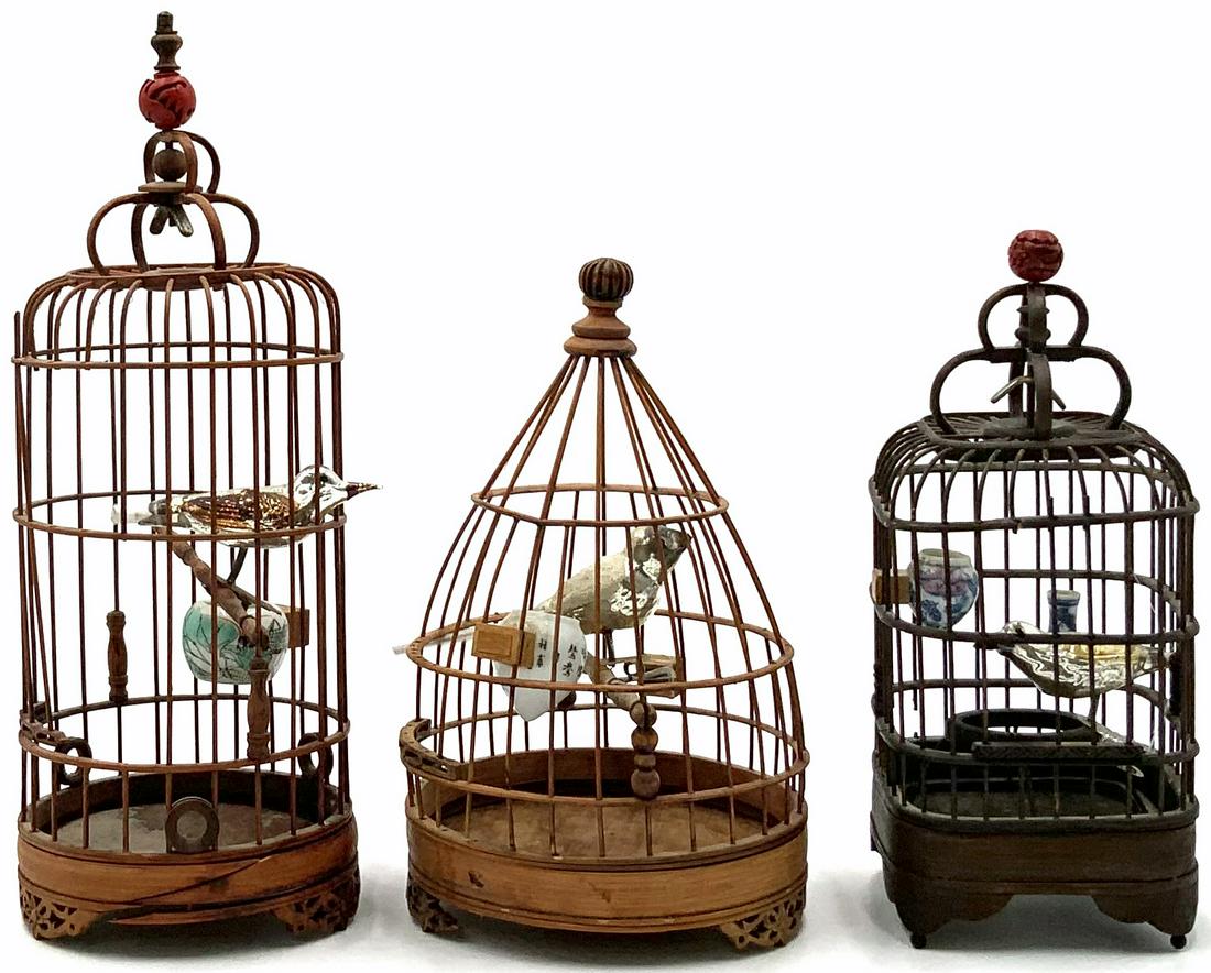 Lot of 3 Small Vintage Chinese Wood Birdcages. (1 of 2)