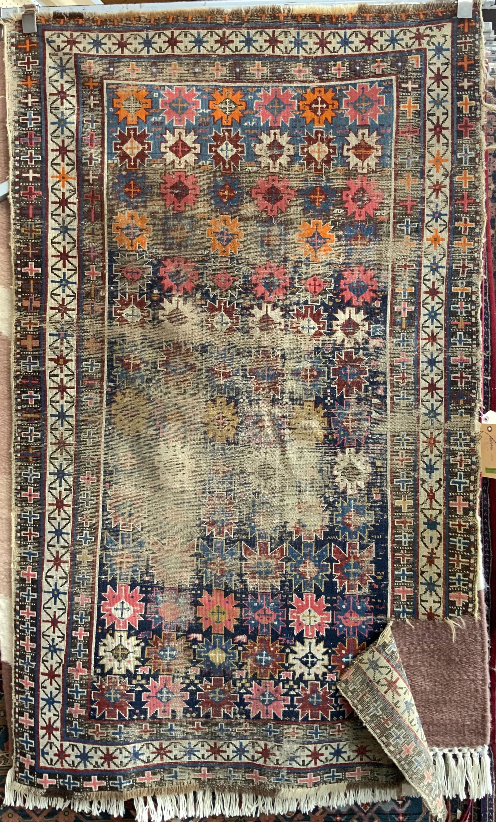 5' 10" by 3' 6" Old Caucasian Rug, Badly Worn. (1 of 2)