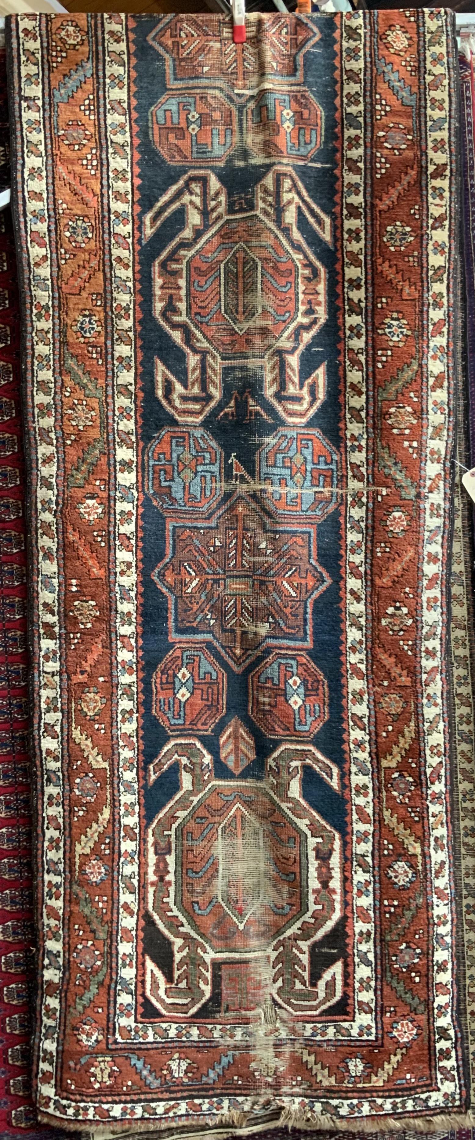 16' by 3' 2" Oriental Geometric Rug, Runner, As Is (1 of 2)