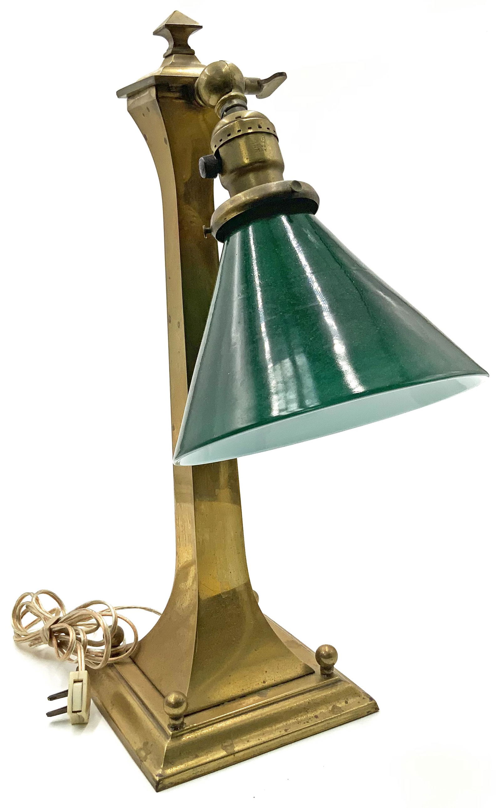 Unusual Brass Banker's Lamp w/ Green Glass Shade. (1 of 1)