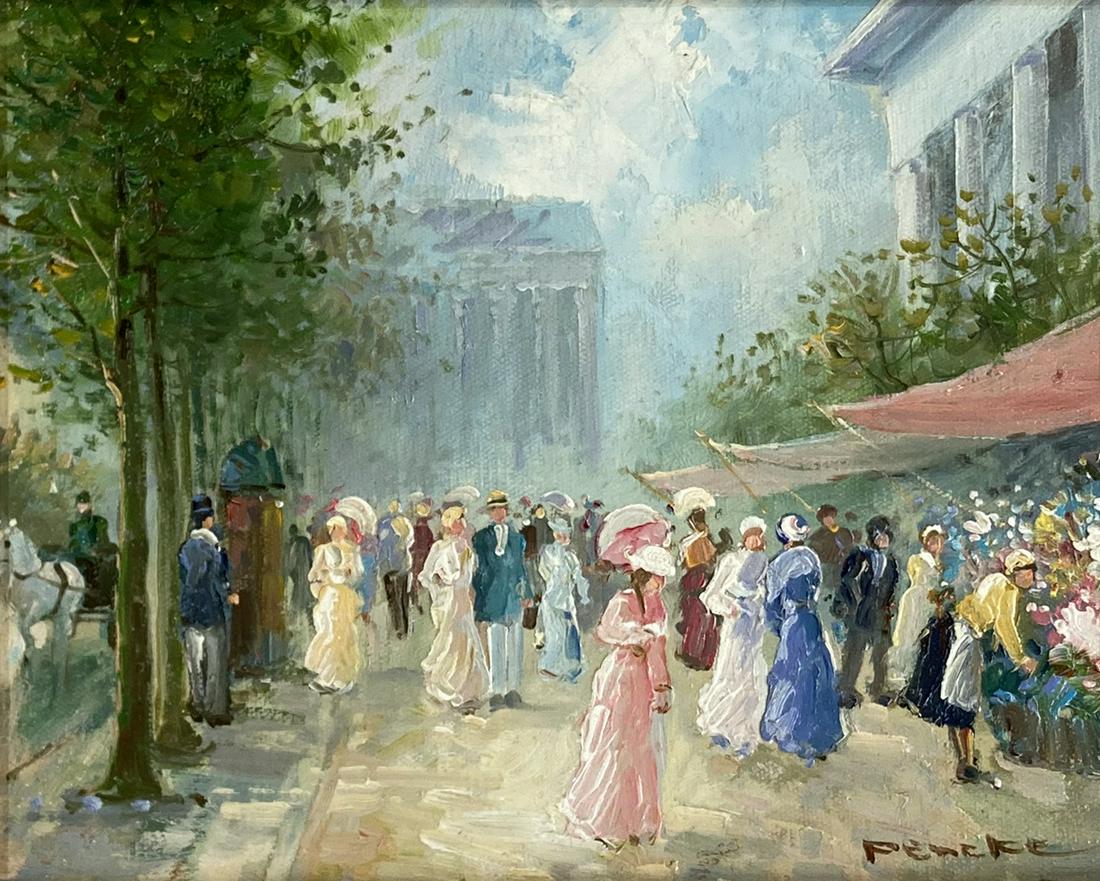 Small Oil Painting, French Scene, Signed Pencke. (1 of 5)