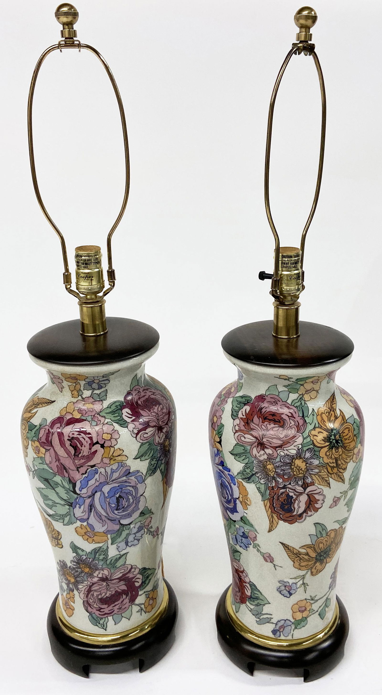 Pair of Frederick Cooper Ceramic Lamps w/ Flowers. (1 of 3)