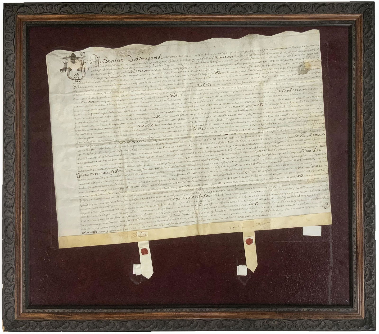 Lg. Antique Framed English Indenture, 17th Century (1 of 3)