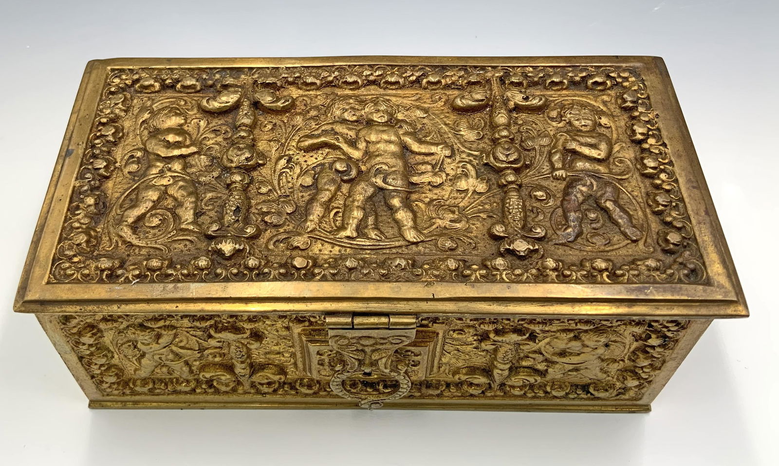 Gilt Bronze Cherub-Themed Jewelry or Keepsake Box. (1 of 4)