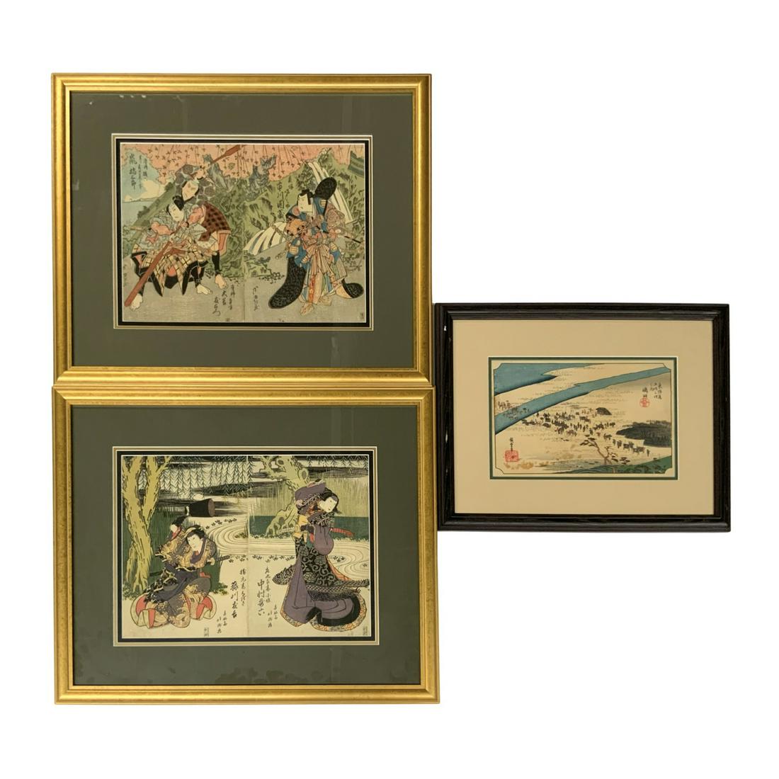 Lot of 3 Japanese Woodblock Prints - 2 Are Large. (1 of 4)