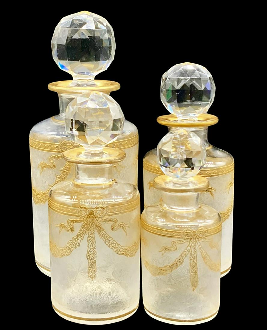 Set of 4 Antique French Gilded Perfume Bottles. (1 of 2)