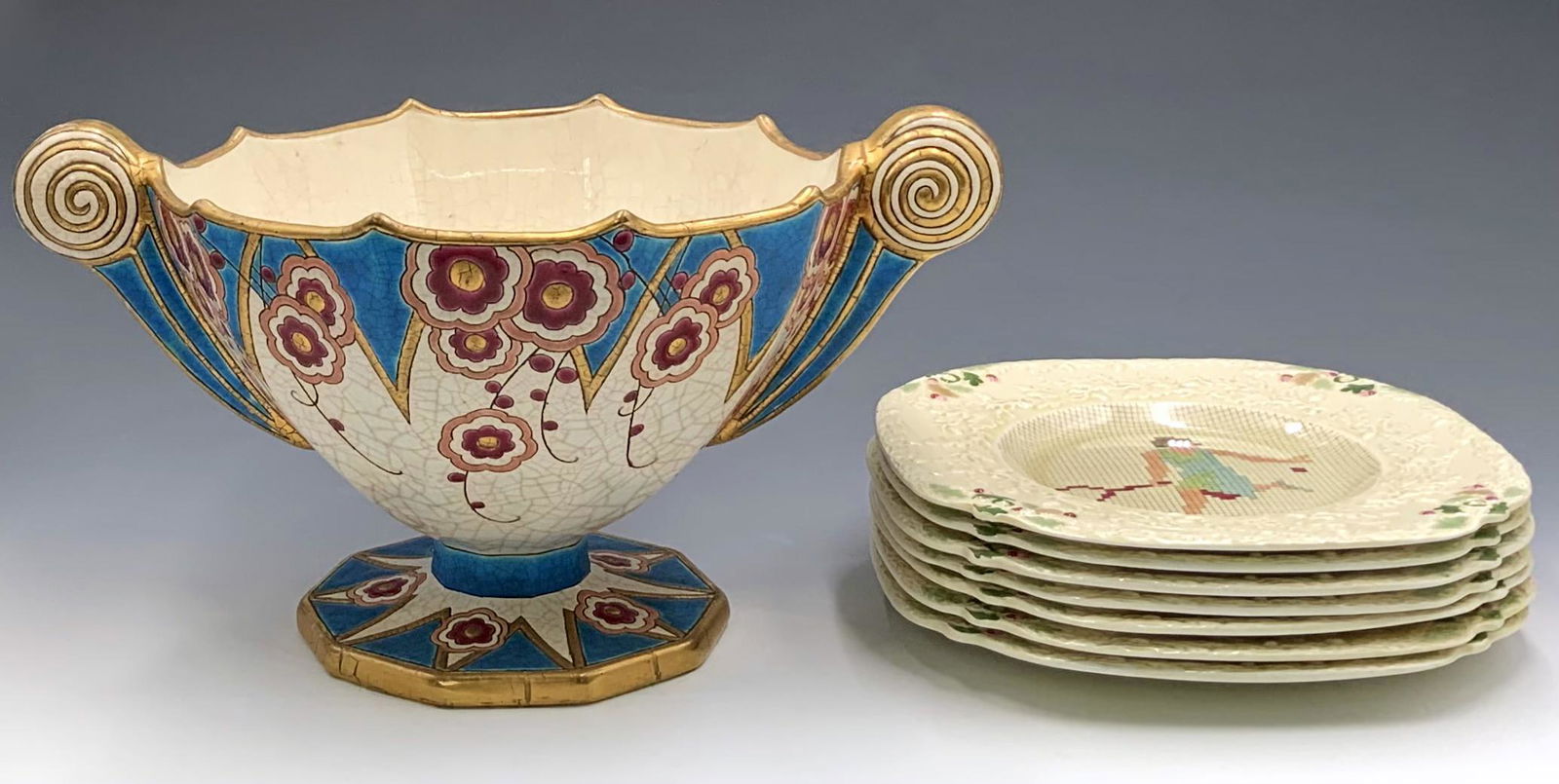 Lot: Longwy Center Bowl, Mason's Sampler Plates. (1 of 4)