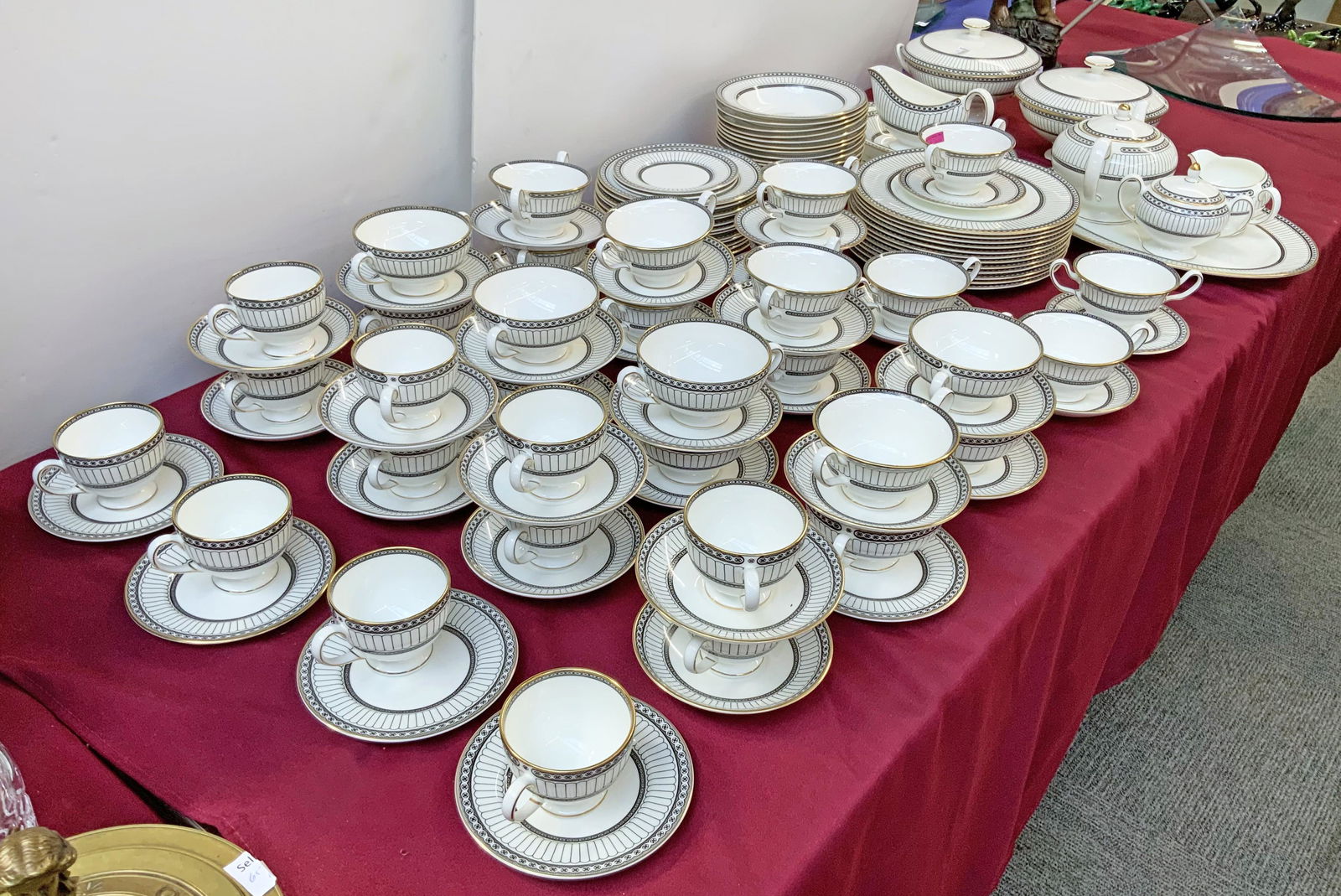 119 Pc. Set of Wedgwood "Colonnade" China.: Includes tureens, platters, tea service items, dinner plates, bowls, cups, saucers, and more. They look to be in Very Nice condition. Third-Party Shipping or Personal Pickup Required.