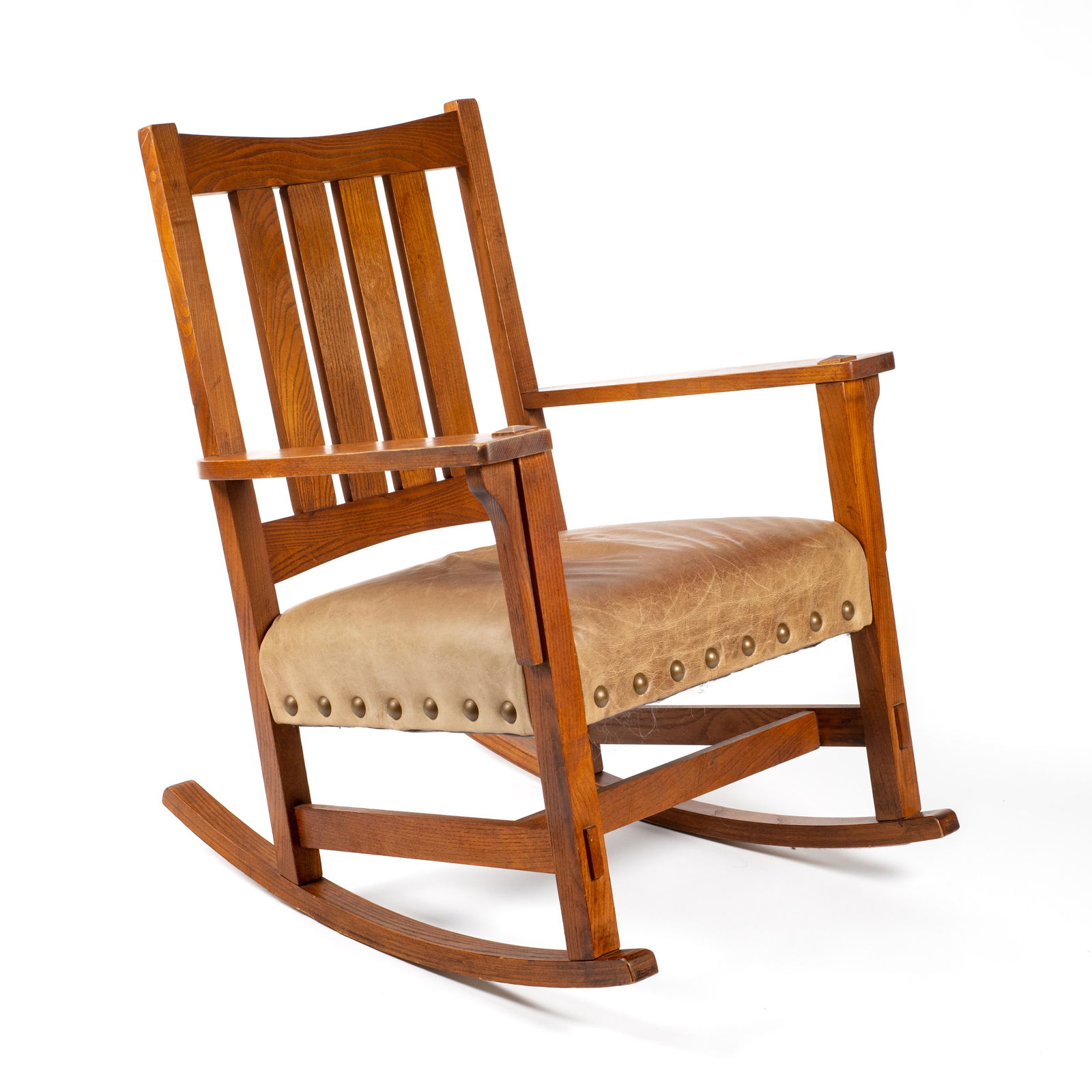 Antique Mission Oak Rocker with Leather Seat. (1 of 2)