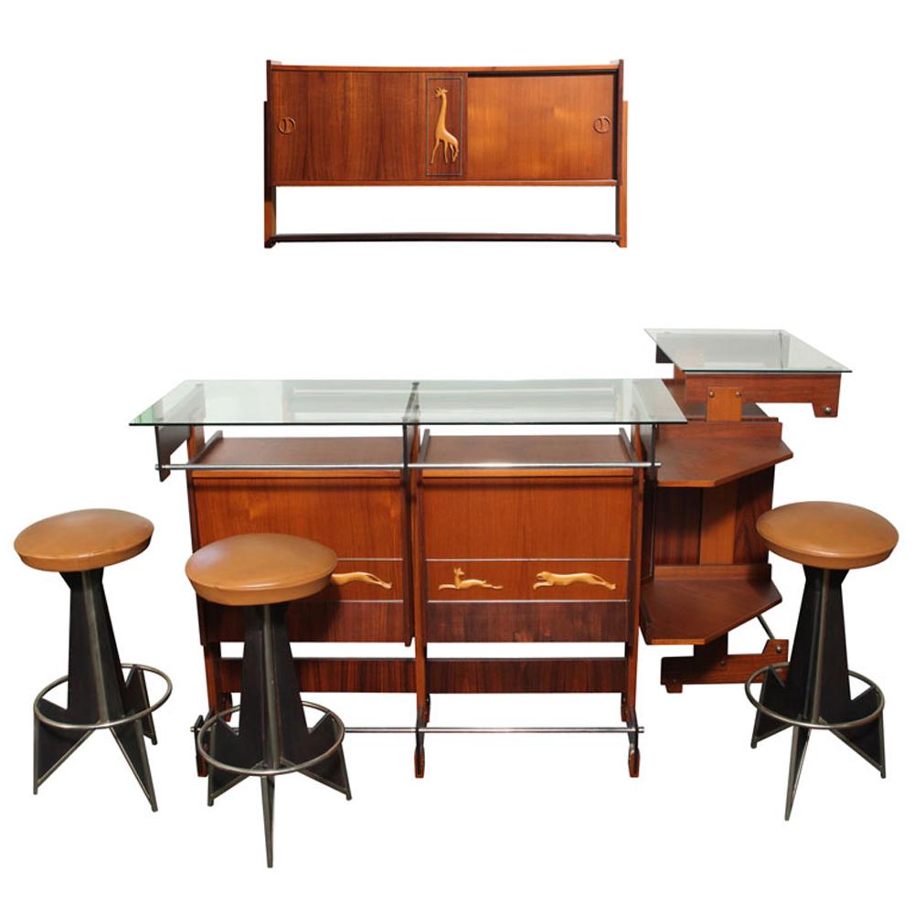 Mid-Century Modern Bar w/Animal Figures.: This Bar is said to have been designed by Melchiorre Bega (There is no historical evidence of this - it was originally purchased from vetted New York antique dealer Fred Silberman through 1stdibs.com 