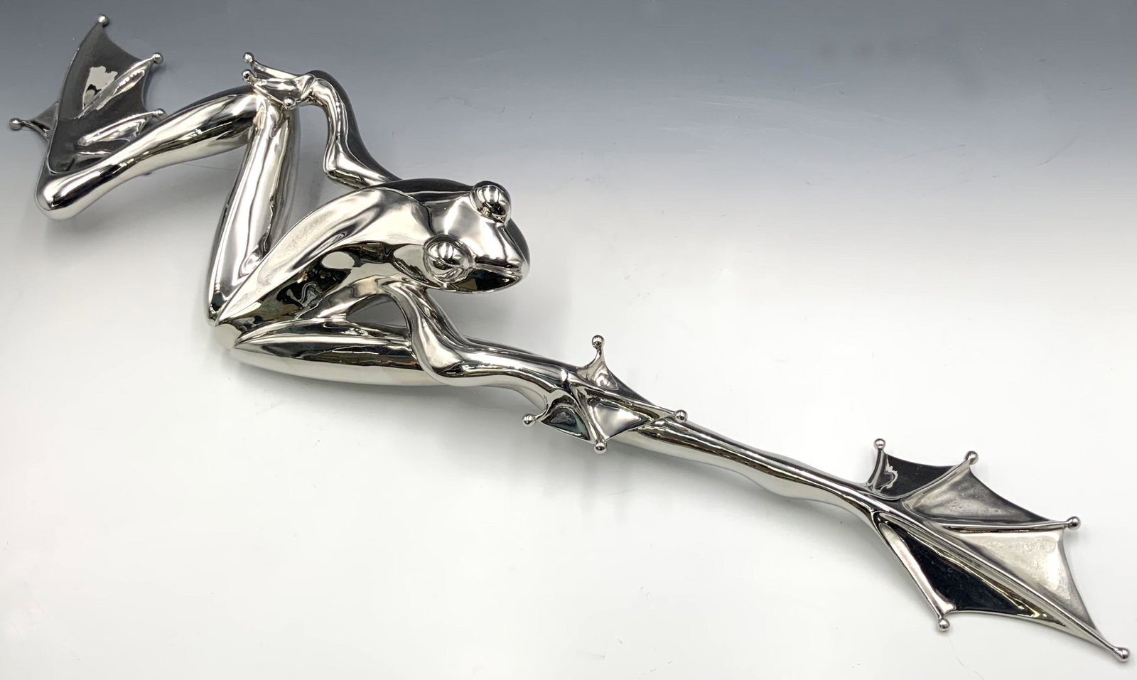 Tim Cotterill Stainless Steel Frogman Sculpture.: The Piece is Large, and quite Heavy. It is Signed and numbered 36/200. There are some minor Smudges and Scratches, but overall it is in Great shape. It Measures 30 1/2" long, 6 1/2" wide, and 3 1/2" T