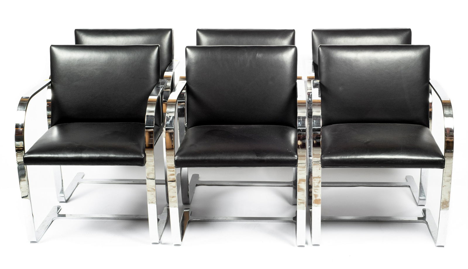 Set of 6 Heavy Chrome Black Brno Chairs, Unsigned. (1 of 3)