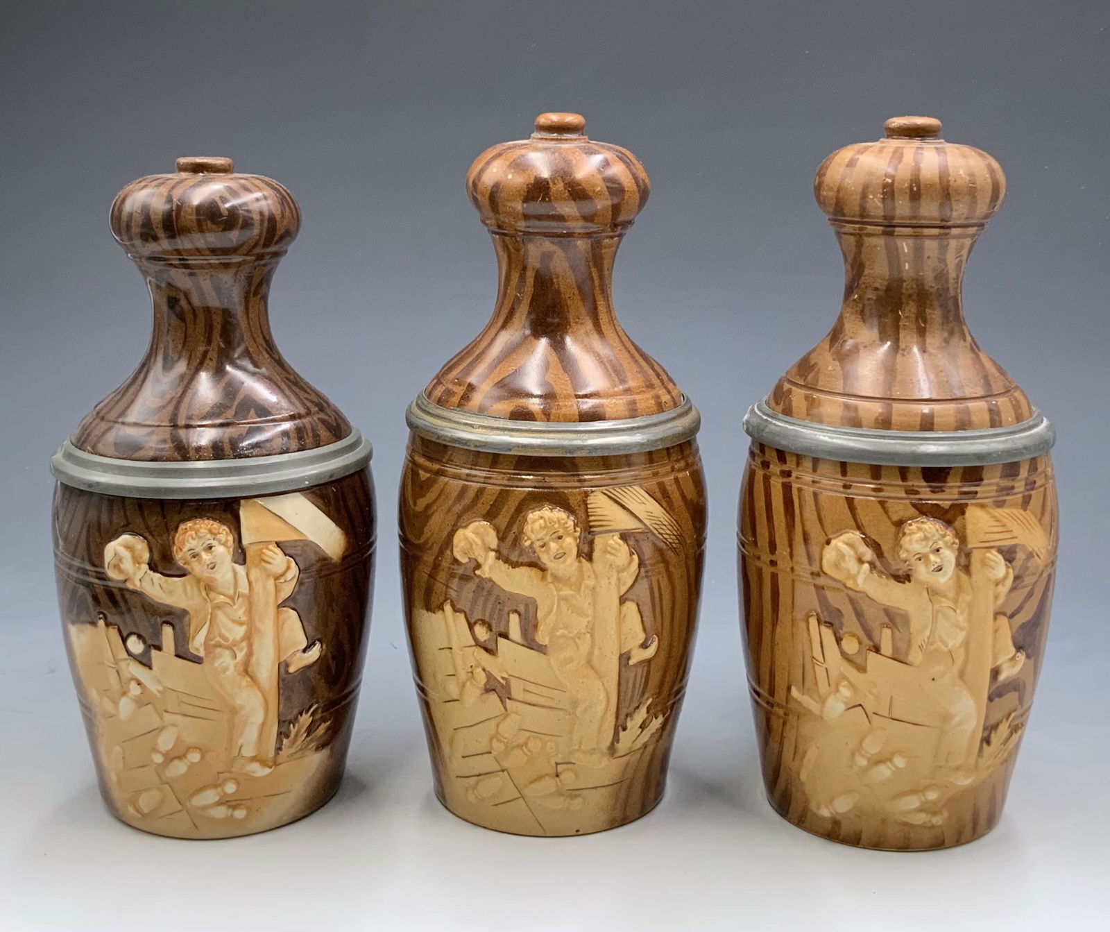 Lot: of 3 Bowling Pin German Character Steins. (1 of 3)