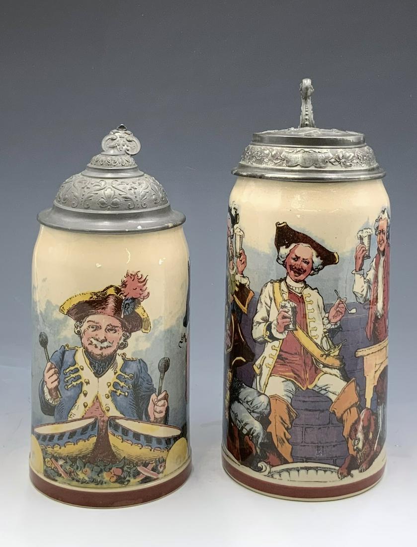 Lot of 2 Mettlach Steins w/ Colonial Images. (1 of 6)