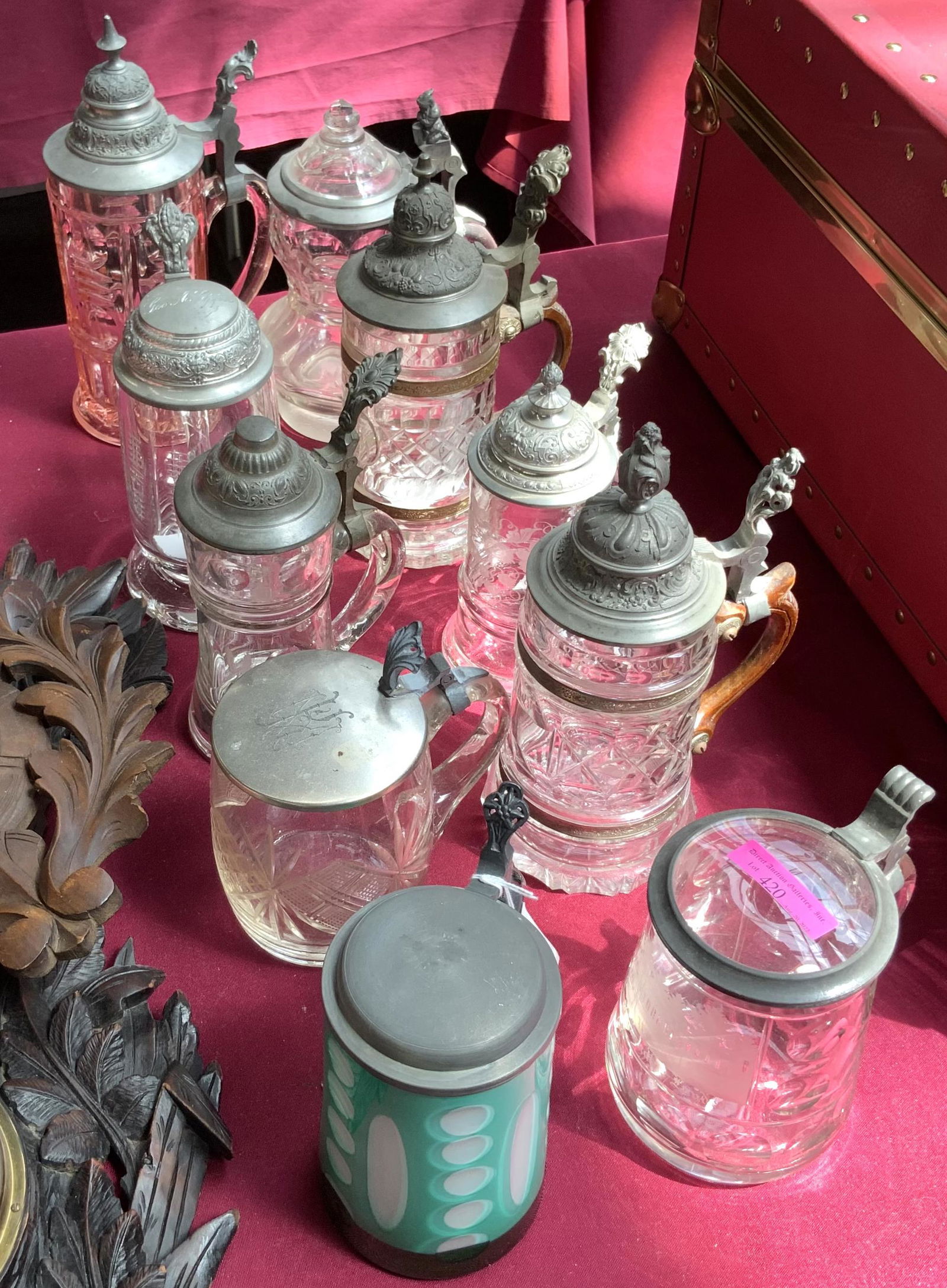Lot: of 10 Antique Steins- Etched & Cut Glass. (1 of 1)