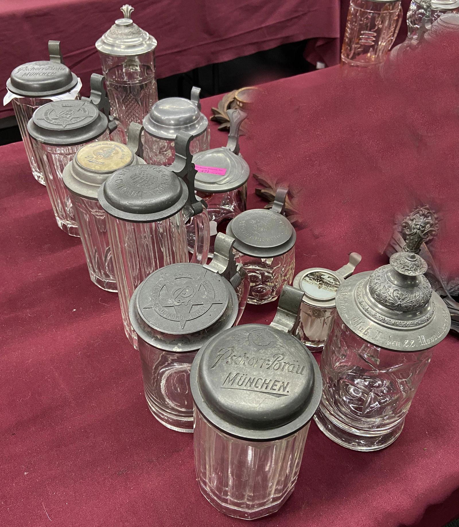 Lot of 12 Antique Glass German-Made Steins. (1 of 1)