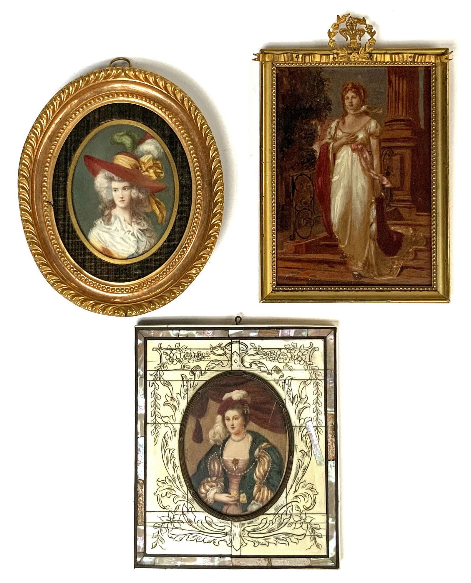 Lot of 3 Miniature Paintings of Elegant Ladies. (1 of 3)