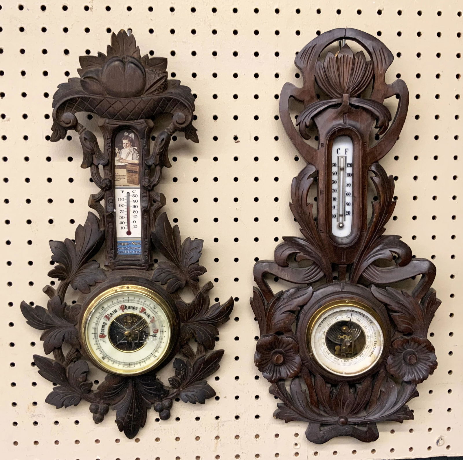 Lot of 2 Carved Black Forest Barometers. (1 of 2)