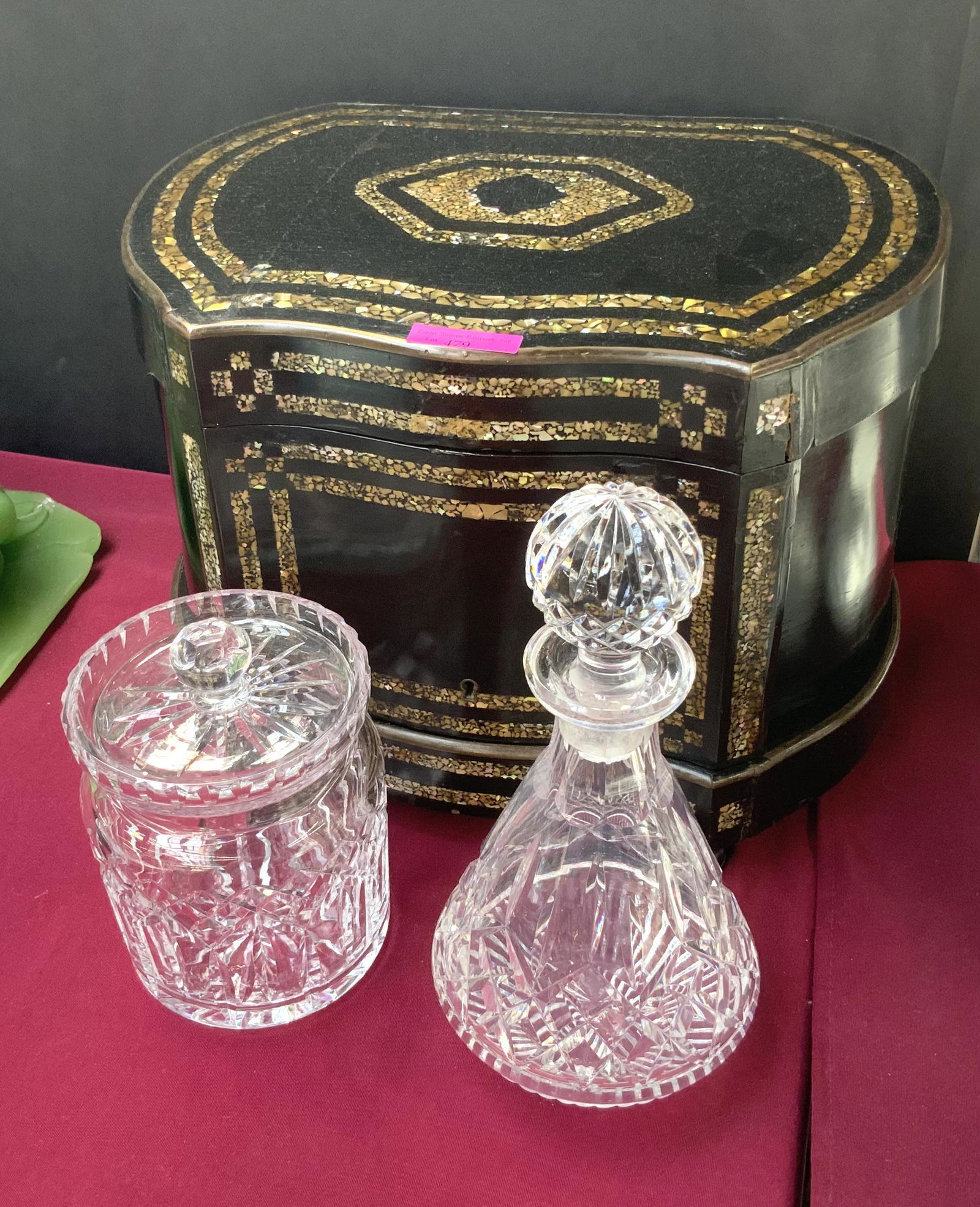 Lot: Waterford Crystal & Inlaid Liquor Cabinet. (1 of 4)