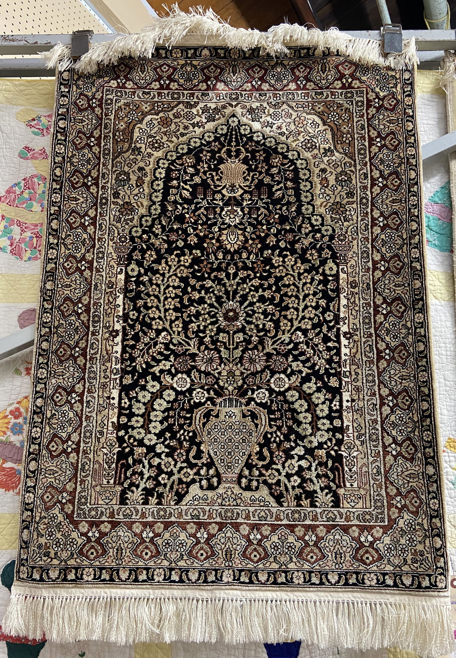 3' by 2' Silk? Prayer Rug, Floral Motif. (1 of 2)