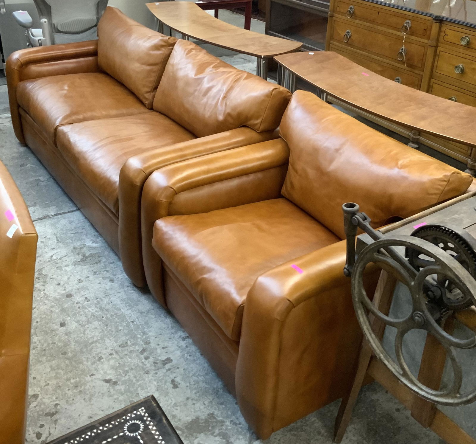 Modern 2-Cushion Leather Sofa and Arm Chair Set. (1 of 1)