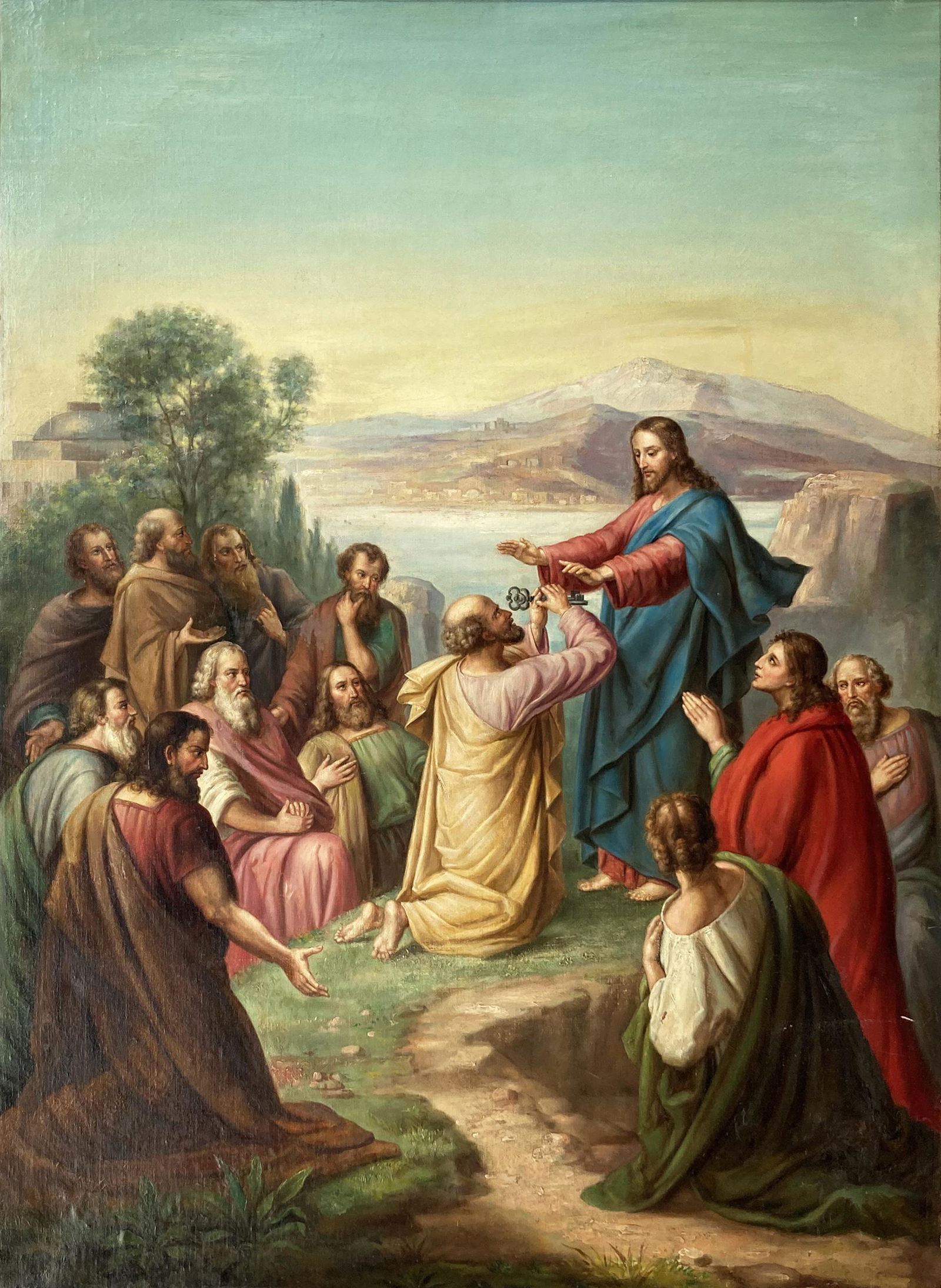 Lg. Vintage Oil of Jesus Giving Keys to St. Peter. (1 of 5)