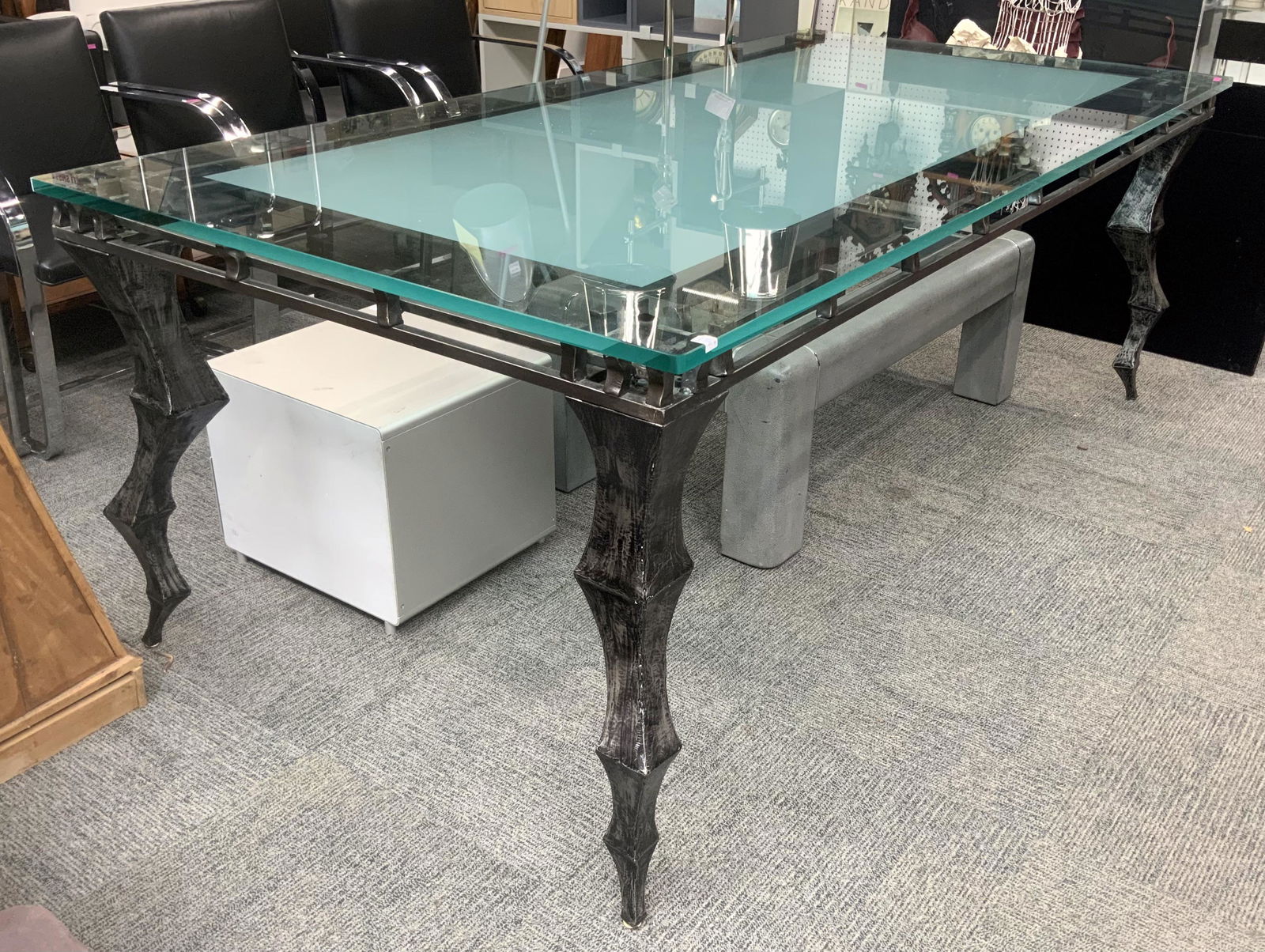 Unusual Designer Dining Table-Iron Base, Glass Top (1 of 4)