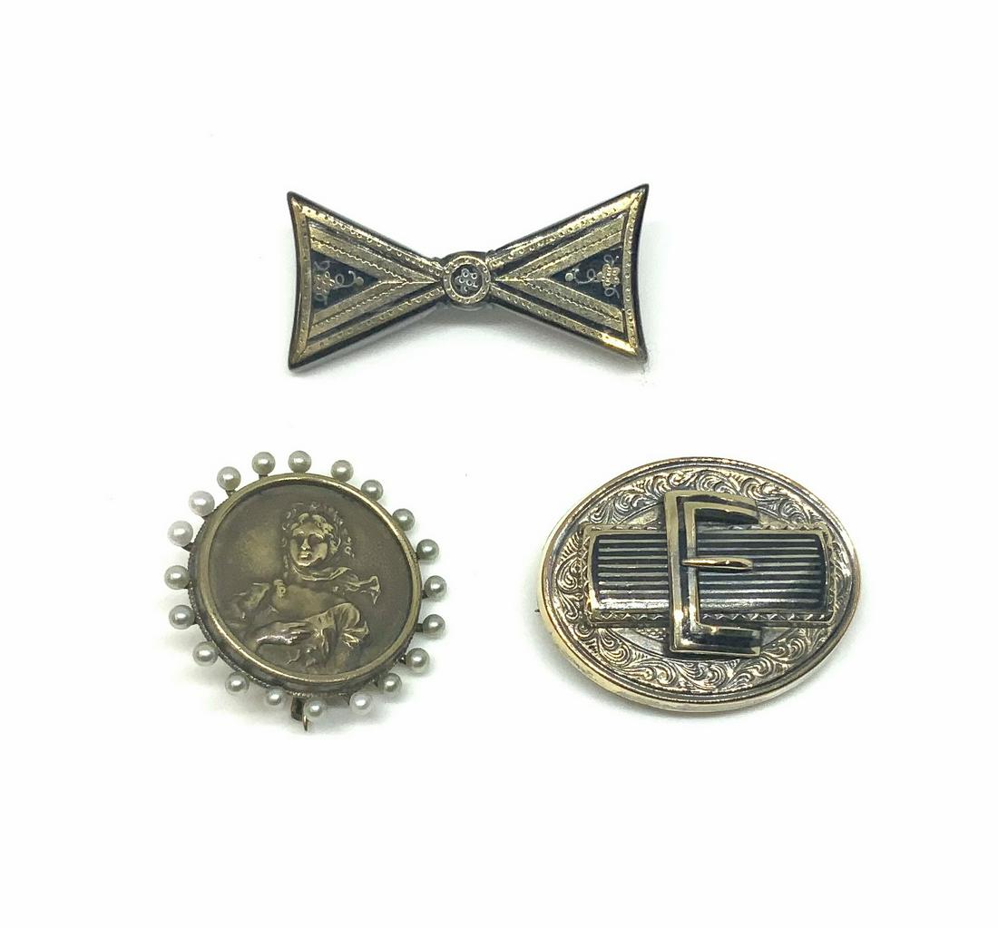 Lot of 3 Antique Pins, some Gold. (1 of 2)