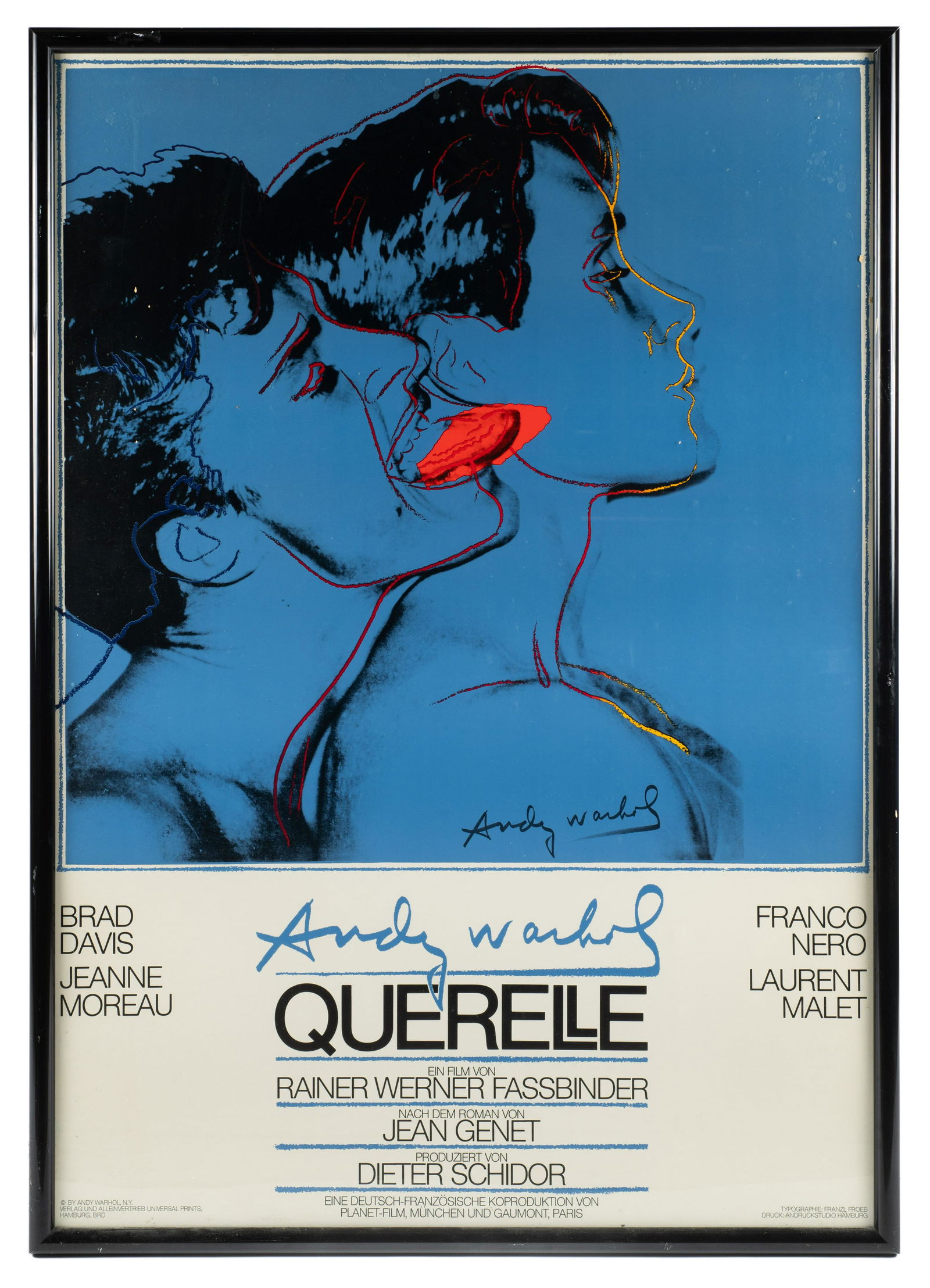Andy Warhol Poster for the Movie Querelle.: "Querelle Blue" is the Name of the Offset Lithograph by Andy Warhol, dated 1983, and Unsigned. The Original movie was directed by Rainer Werner Fassbinder. The Poster is in excellent condition, an the