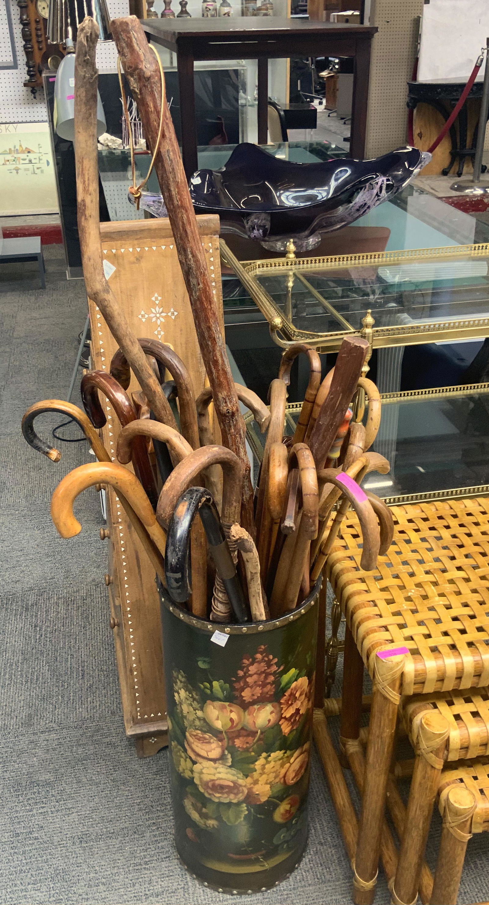 Hand-Painted Umbrella Holder w/Many Canes. (1 of 1)