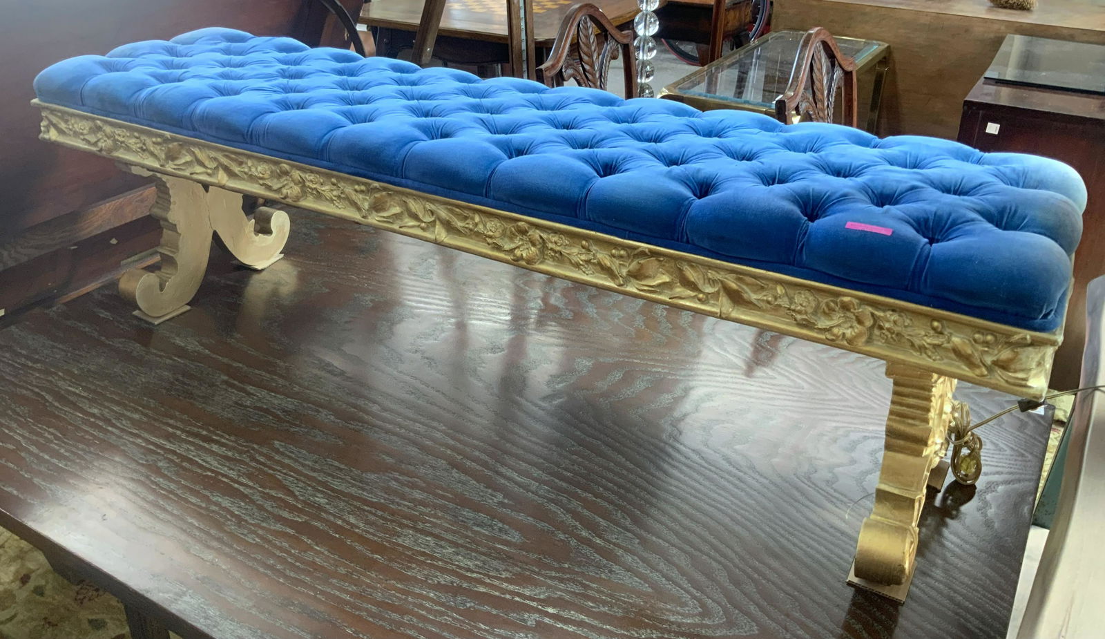Long Ornate Tufted Upholstered Bench. (1 of 2)