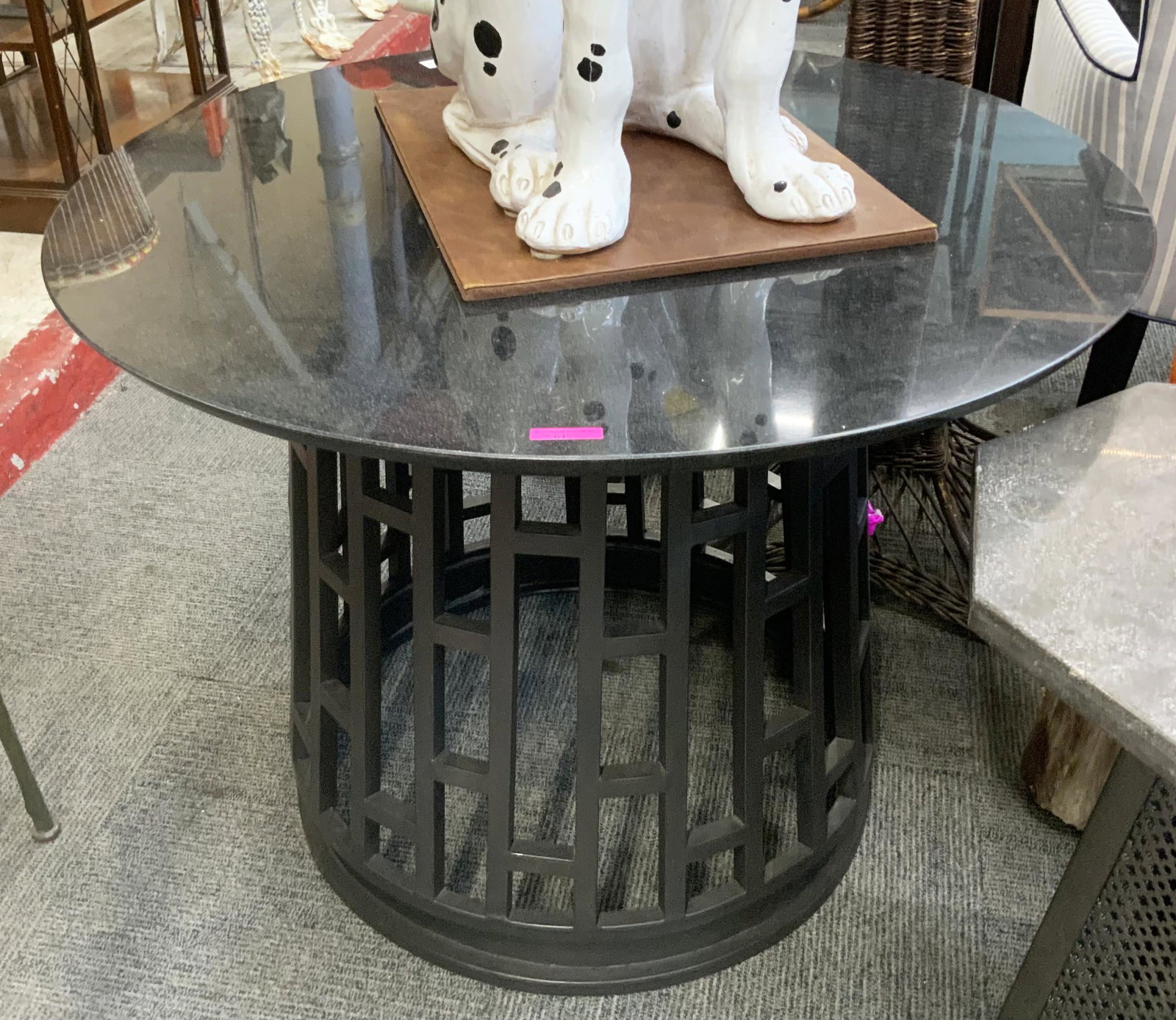 Mod Marble-Top Table w/ Iron Base.: The table measures 36" wide and 26 1/2" tall. It is in Good overall condition, and comes apart in Two Pieces. Third Party Freight Shipping or Personal Pickup Required.