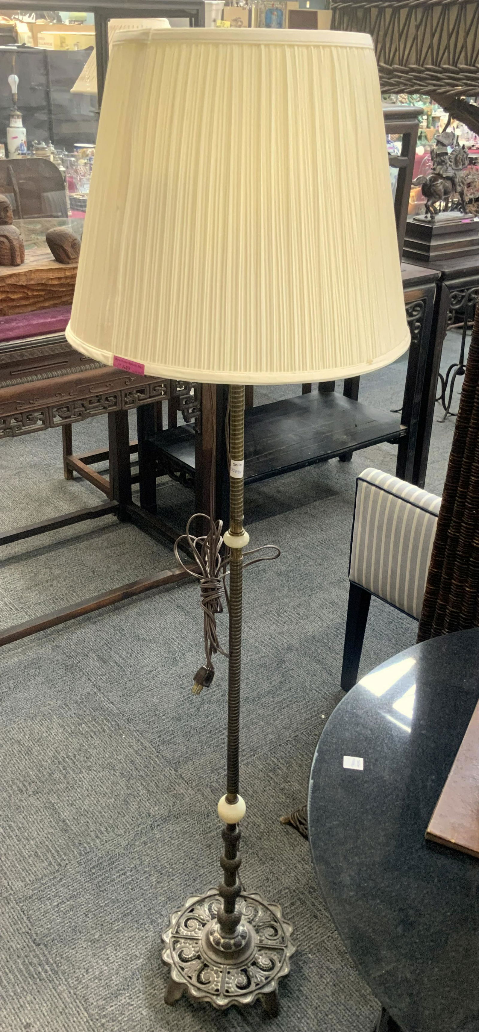 Vintage Brass 3- Light Floor Lamp w/Shade. (1 of 1)
