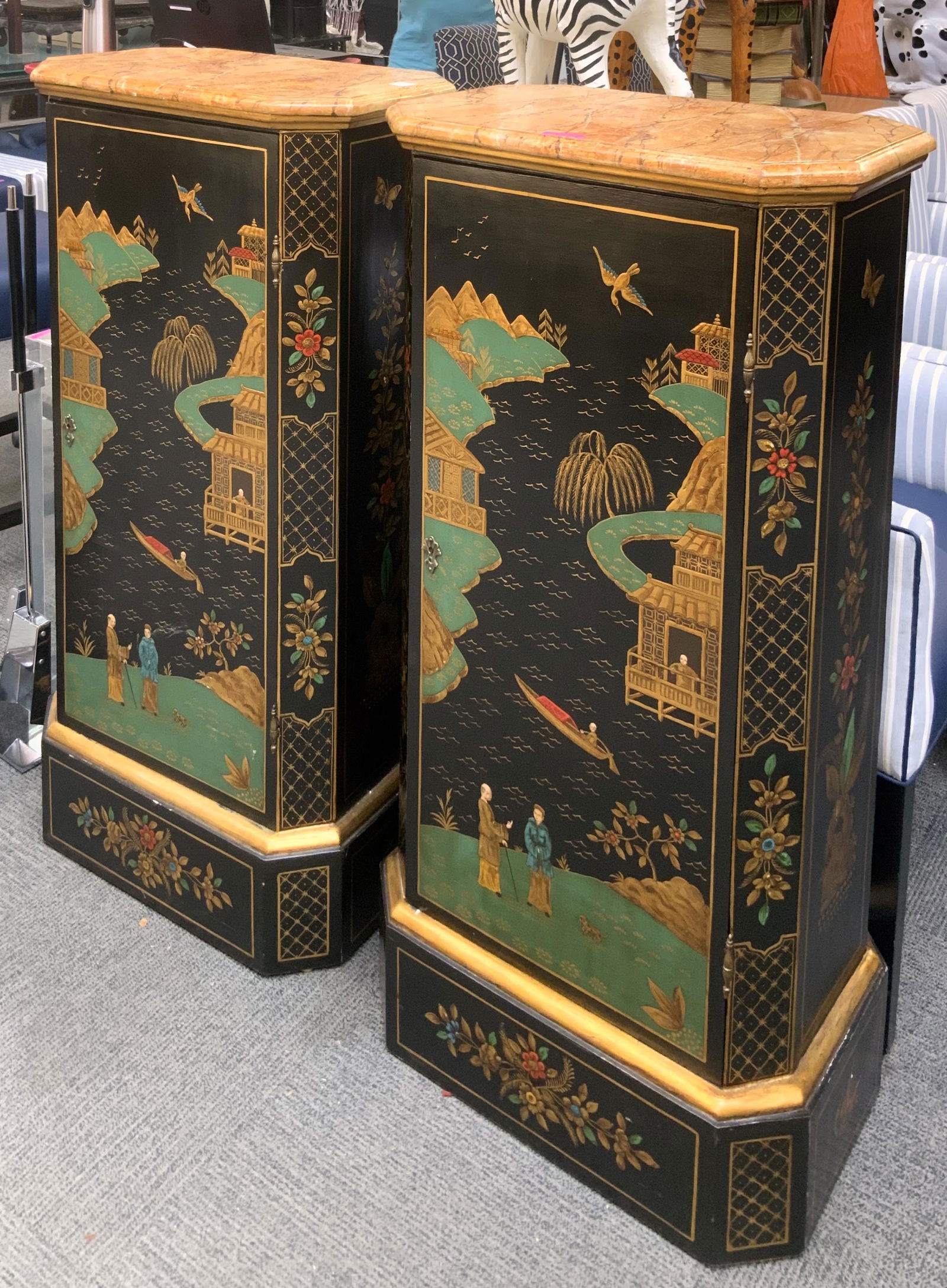 Pair of Tall Asian Motif Cabinets. (1 of 1)