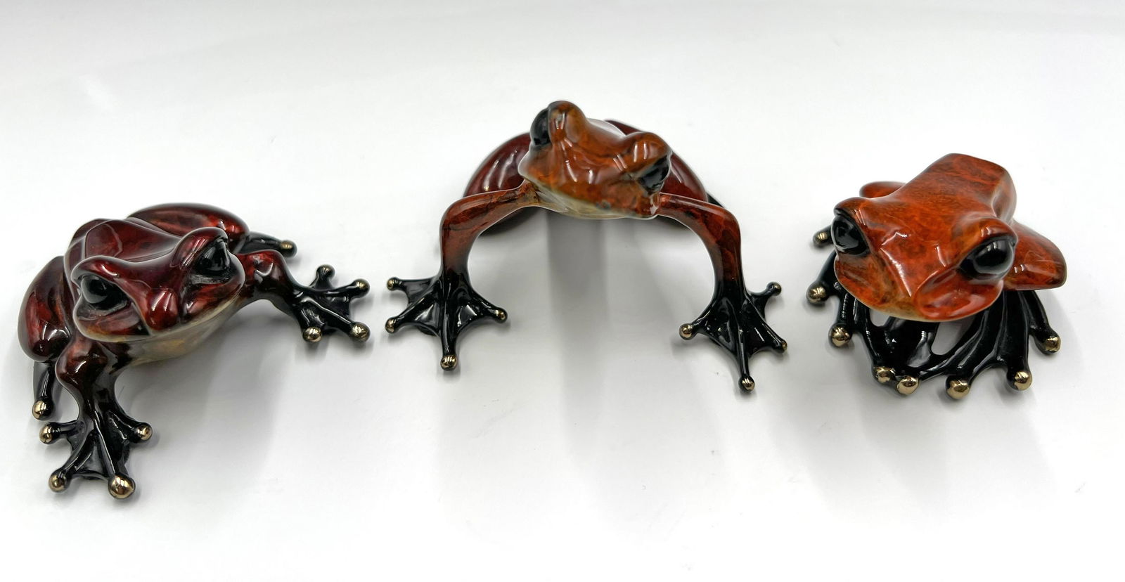 Lot of 3 Small Red Tim Cotterill Bronze Frogs. (1 of 3)