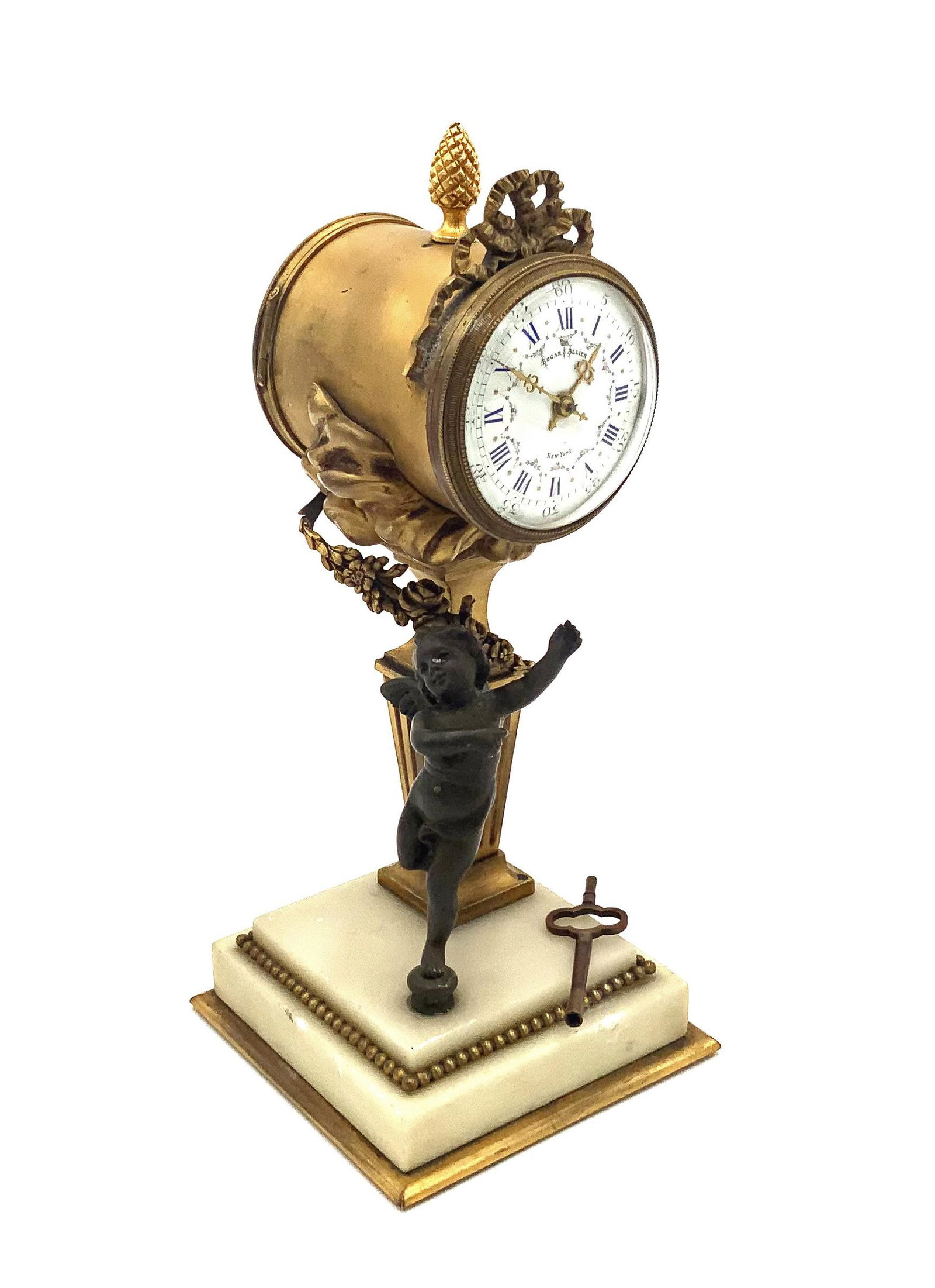 Antique French Gilded Desk Clock w/ Cherub. (1 of 5)