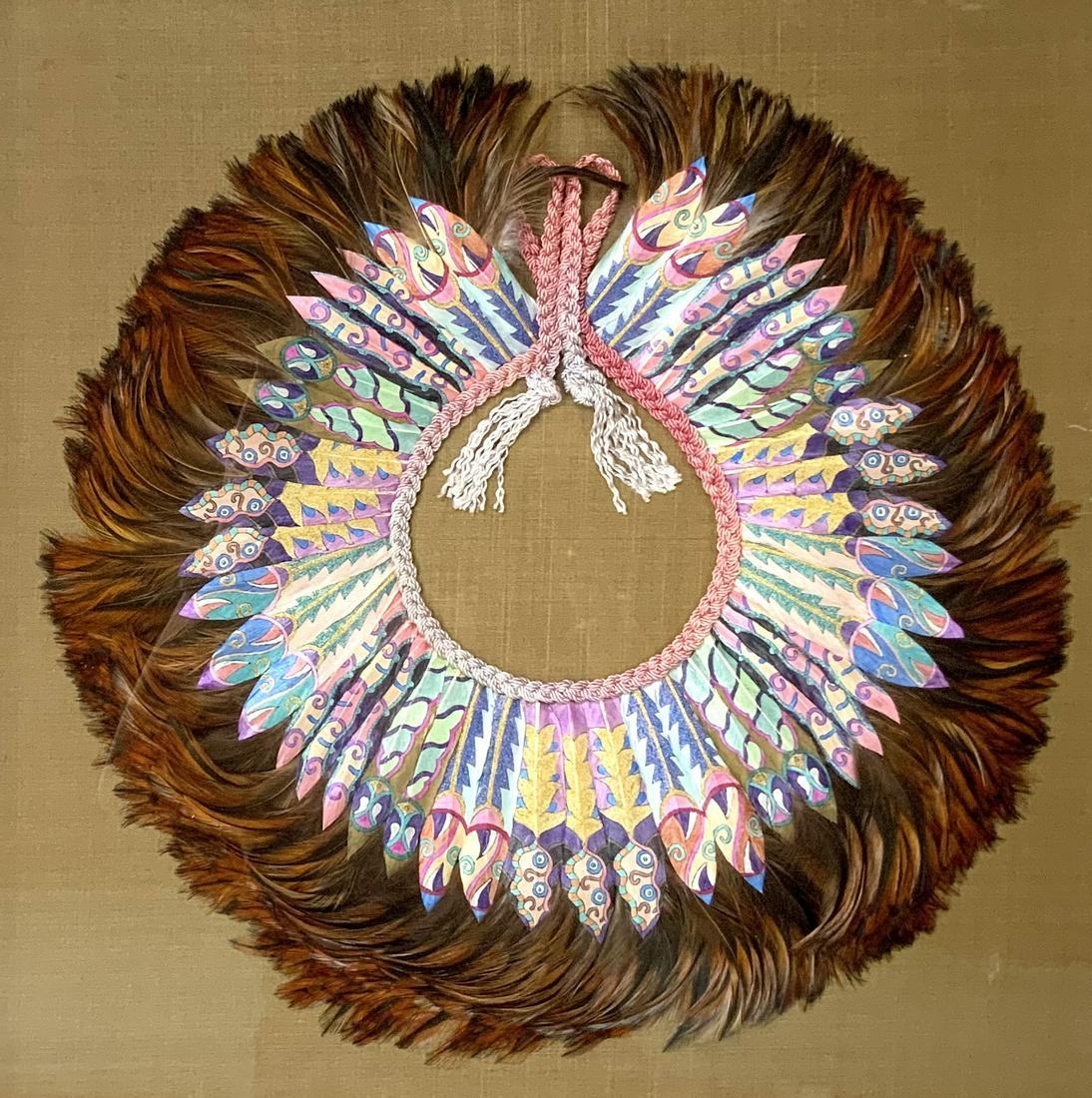 Painted Feather Headdress in Lucite Display Case. (1 of 2)