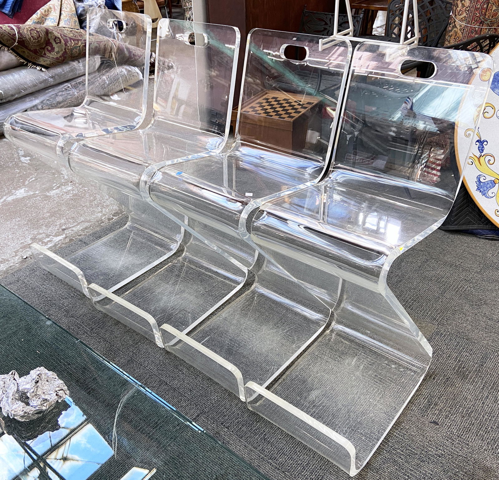 Set of 4 Mod Lucite Karl Springer Stools, Unsigned (1 of 3)