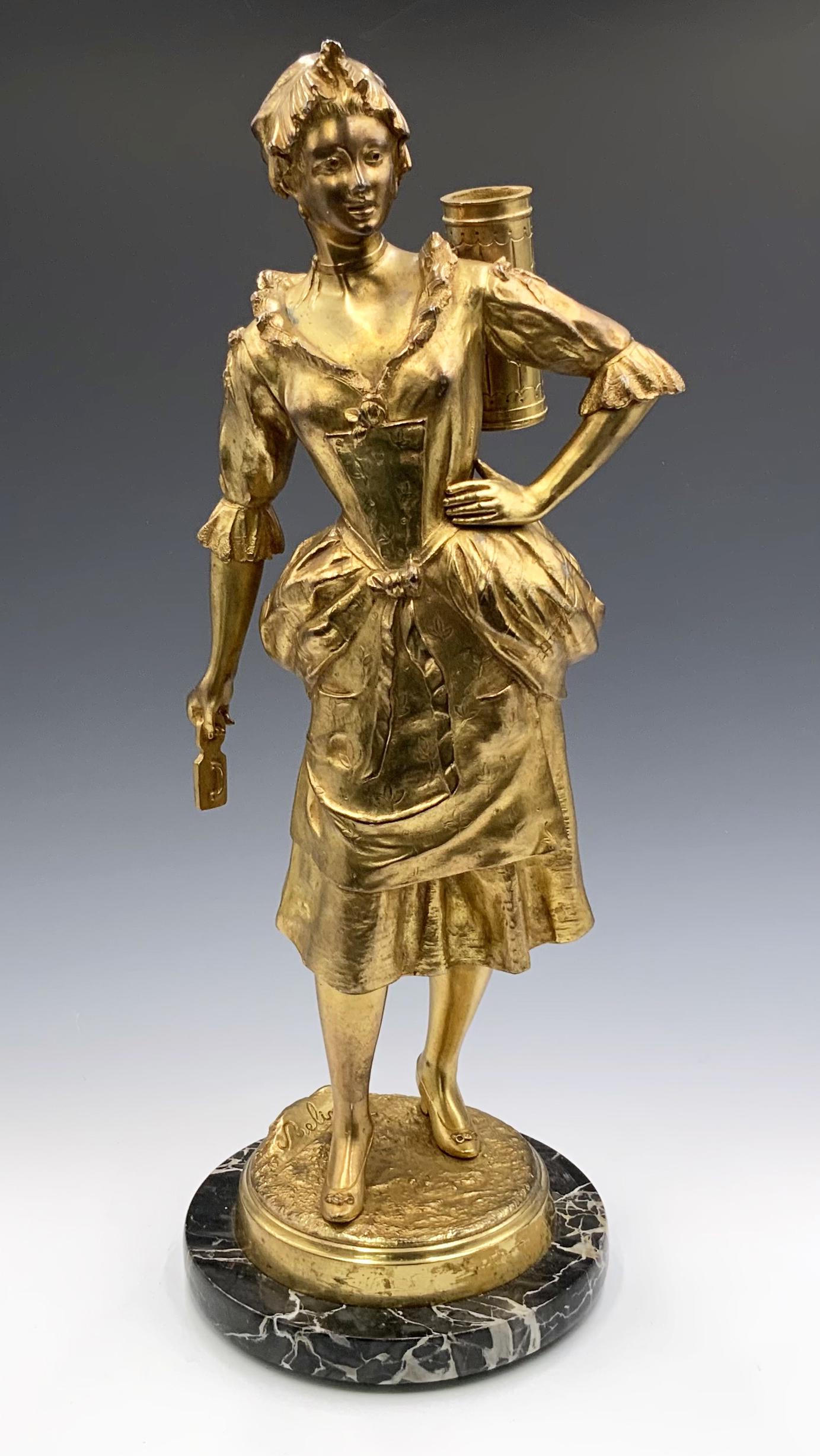 Gilded Bronze Sculpture of Woman, Signed Belin. (1 of 4)