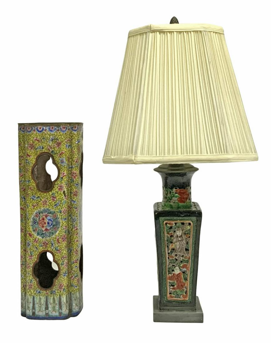 Old Chinese Cloisonne Vase & Porcelain Lamp. (1 of 5)