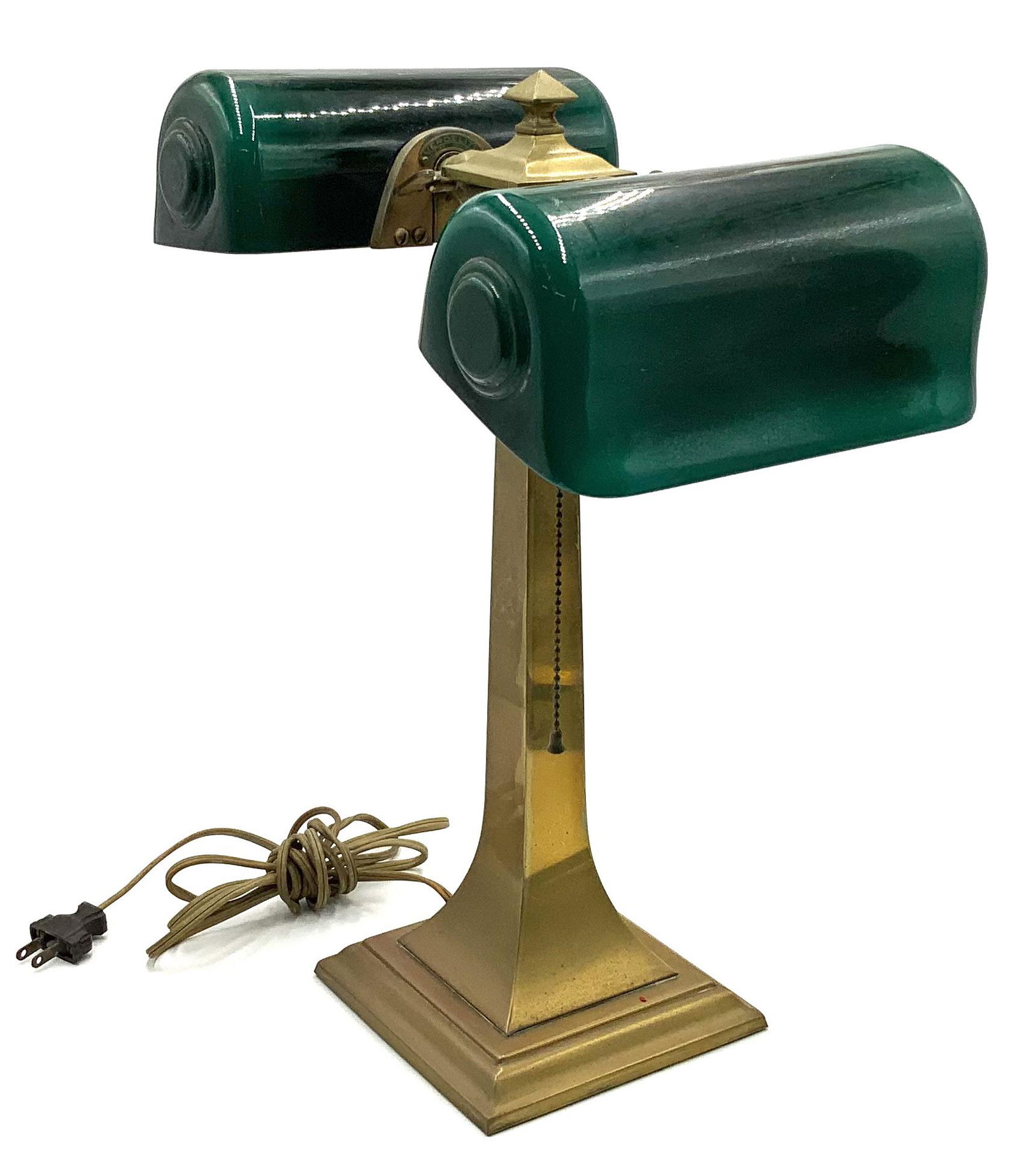 Antique Brass Verdelite Double-Student Lamp. (1 of 2)