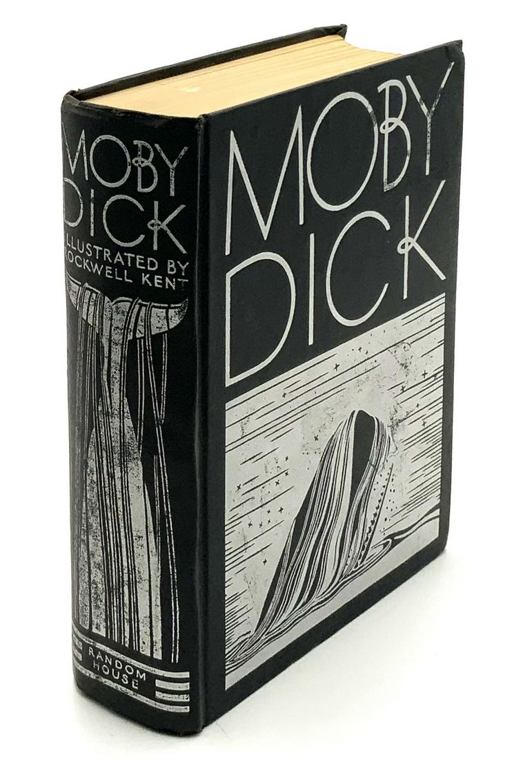 1930 Illustrated "Moby Dick" Hardcover Book.: The Herman Melville classic, with illustrations by Rockwell Kent. There is No dust jacket. The front cover has a water spot and is a little bent on the upper right corner. Overall, the Covers and page