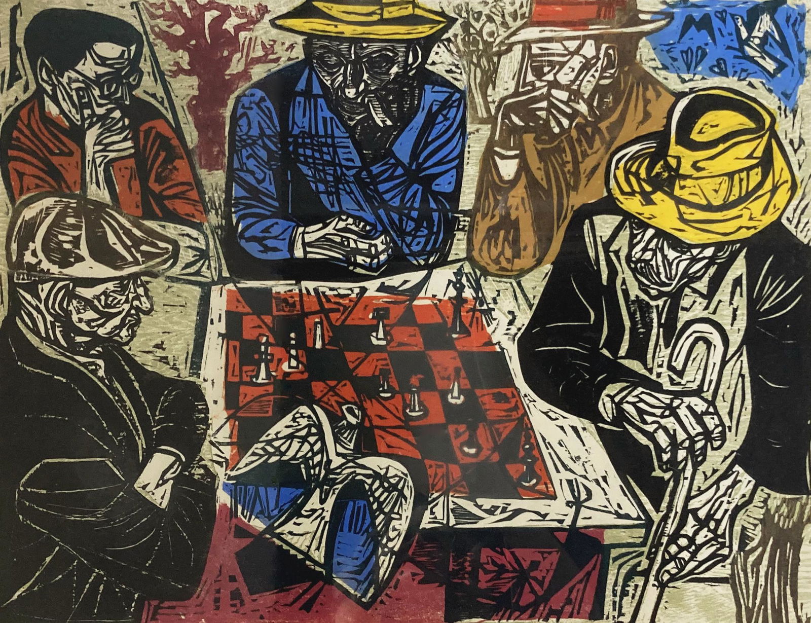 Woodcut, "Chess Players #2" sgd. Irving Amen. (1 of 5)