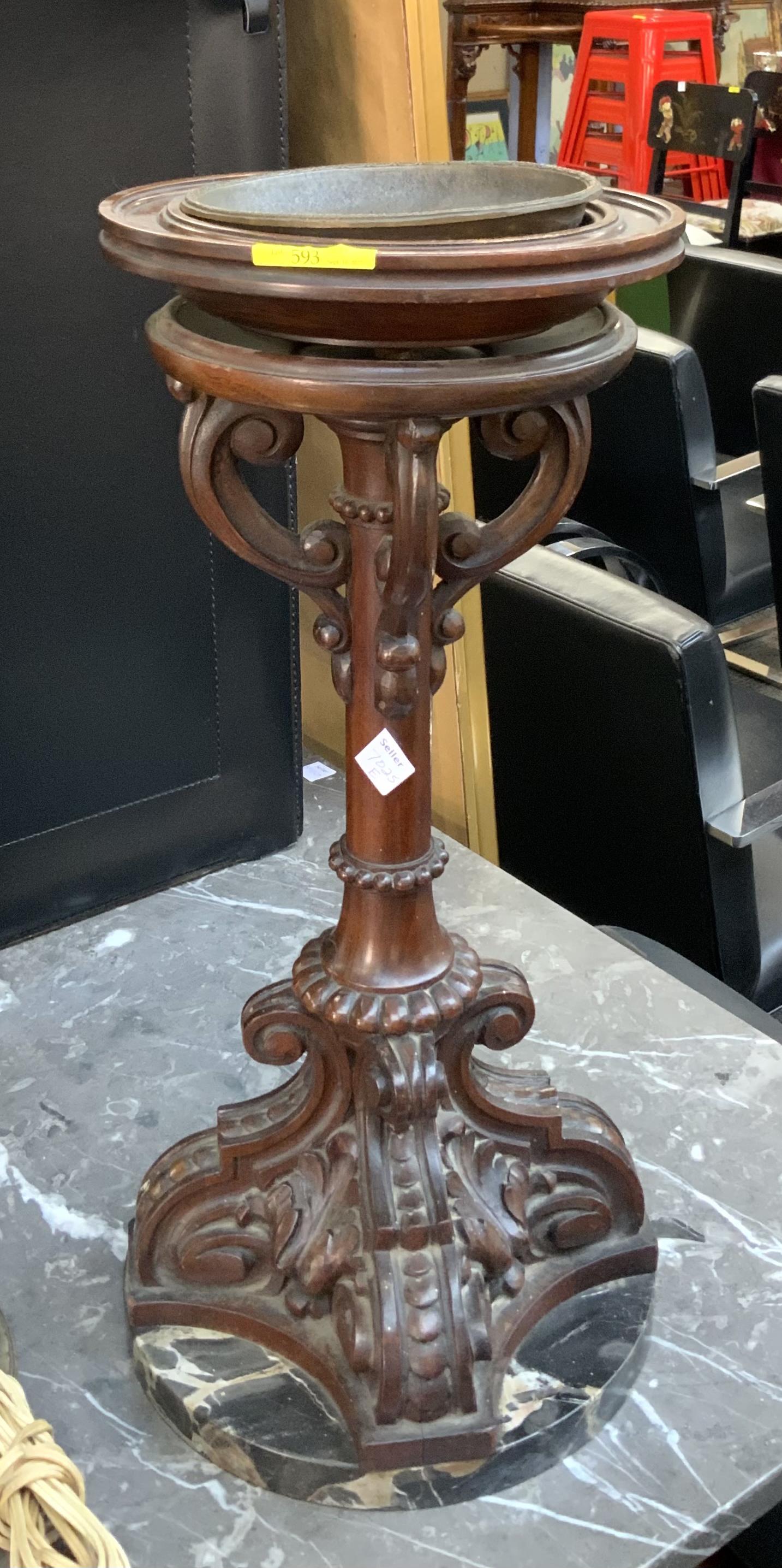 Ornately Carved Walnut Stand w/Marble Base. (1 of 1)