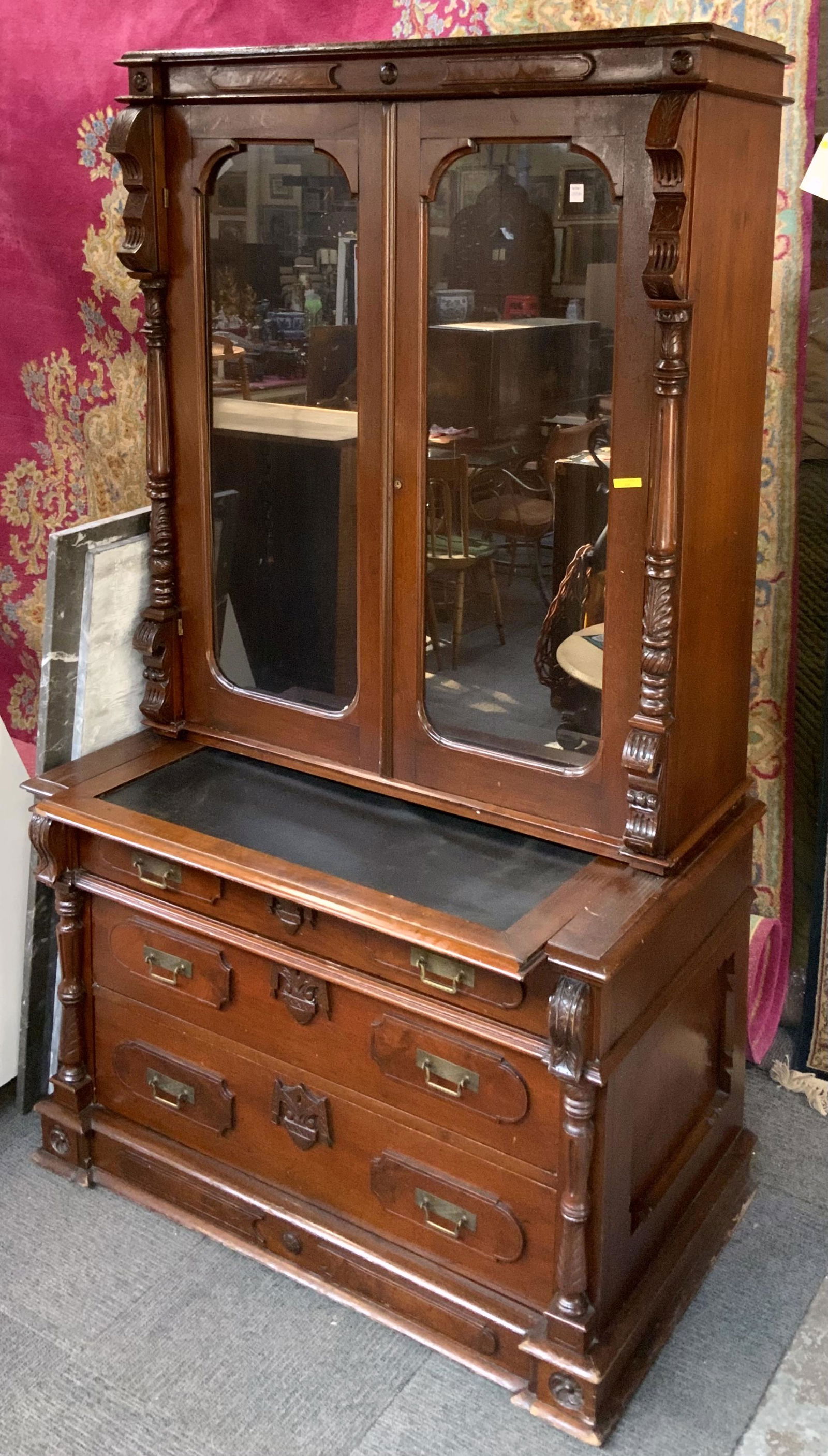 Victorian Walnut Bookcase Desk w/ Drawers (1 of 1)