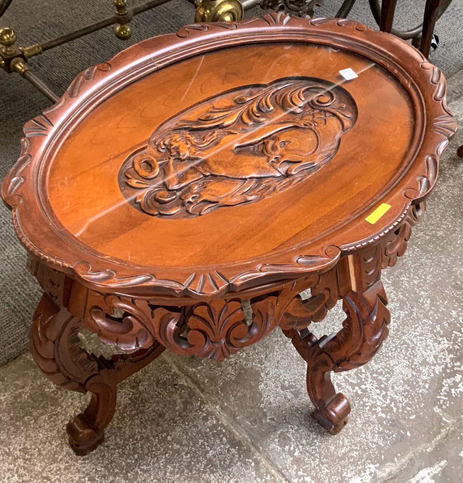 Carved Wood Tray-Top Table w/Merman Design. (1 of 1)