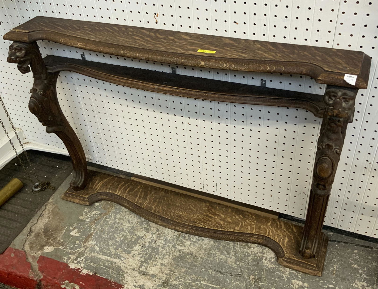 Antique Oak Wall Shelf with Dragons. (1 of 1)