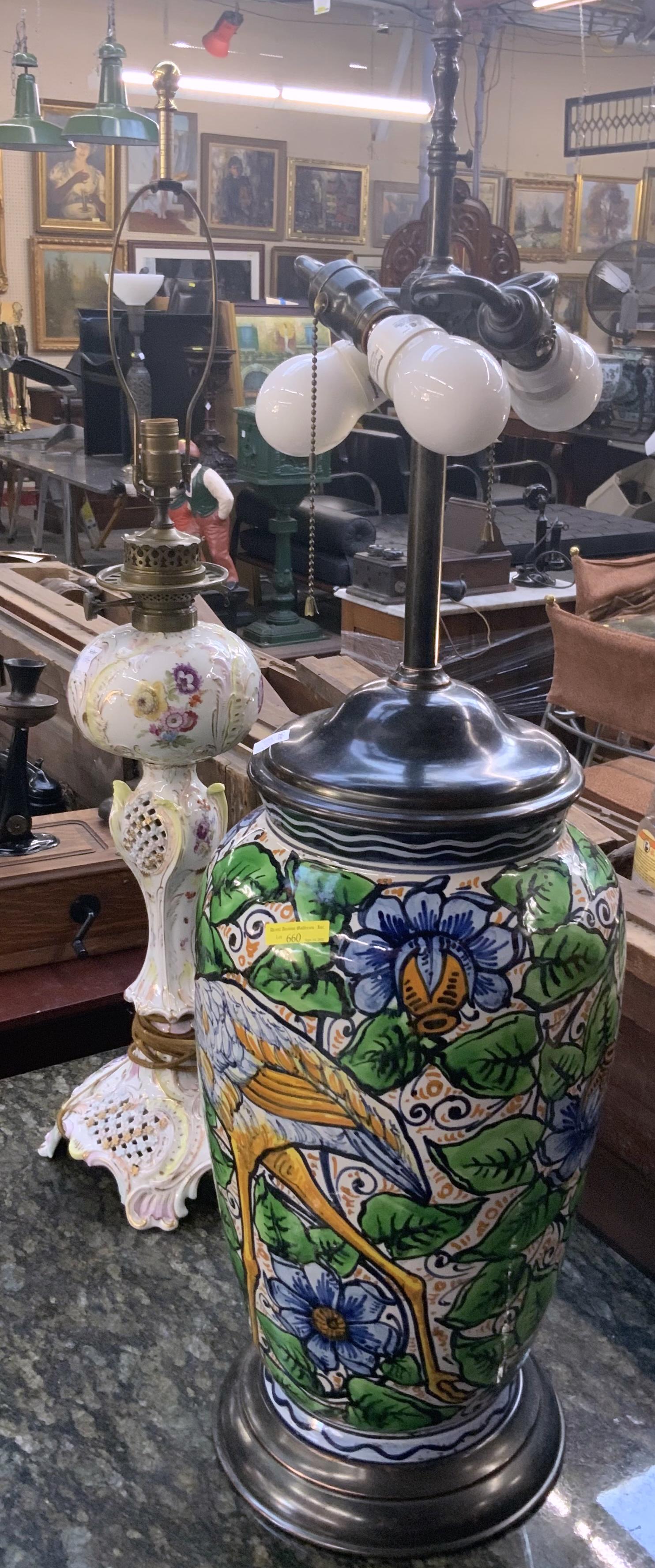 Lot: Pottery Lamp & Porcelain Lamp. (1 of 1)